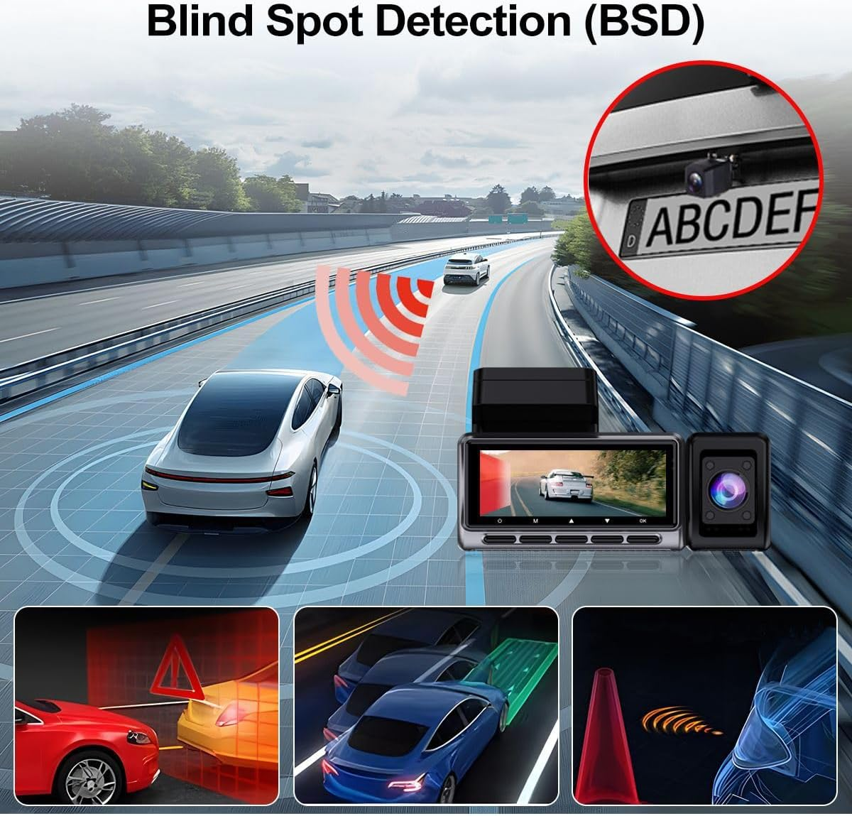 3 Channel Dash Cam with GPS, 2K+1080P+1080P Triple Lens Car Camera, Wifi, 24H Parking Mode, Acc Loop Recording, Support 256GB, Night Vision, Motion Detection, 3 Inch Screen image number 2