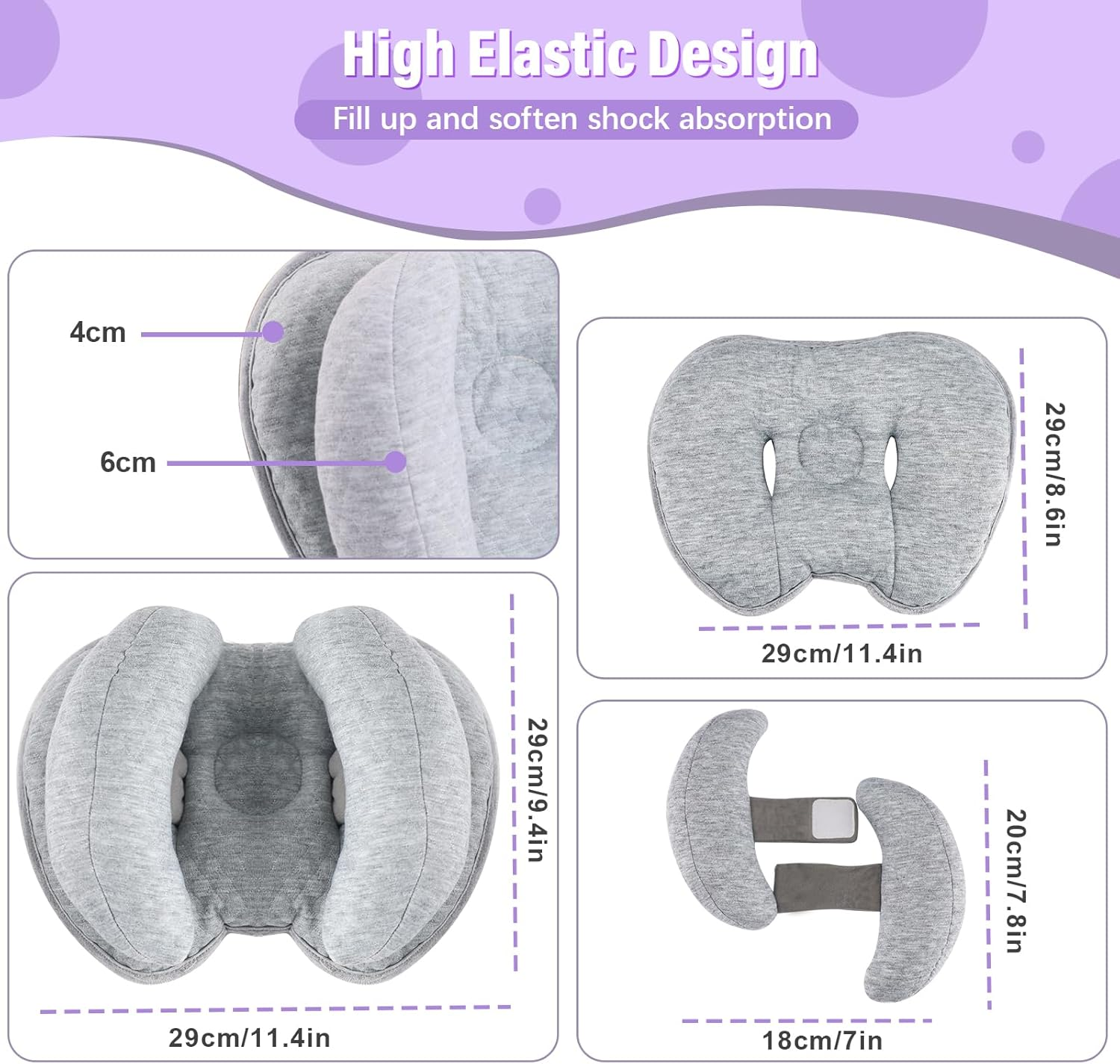 Upgraded 2 in 1 Baby Travel Pillow, Adjustable Banana Shape Baby Neck Head Support Piloow Stroller Insert Cushion for Kids, Toddler, Grey