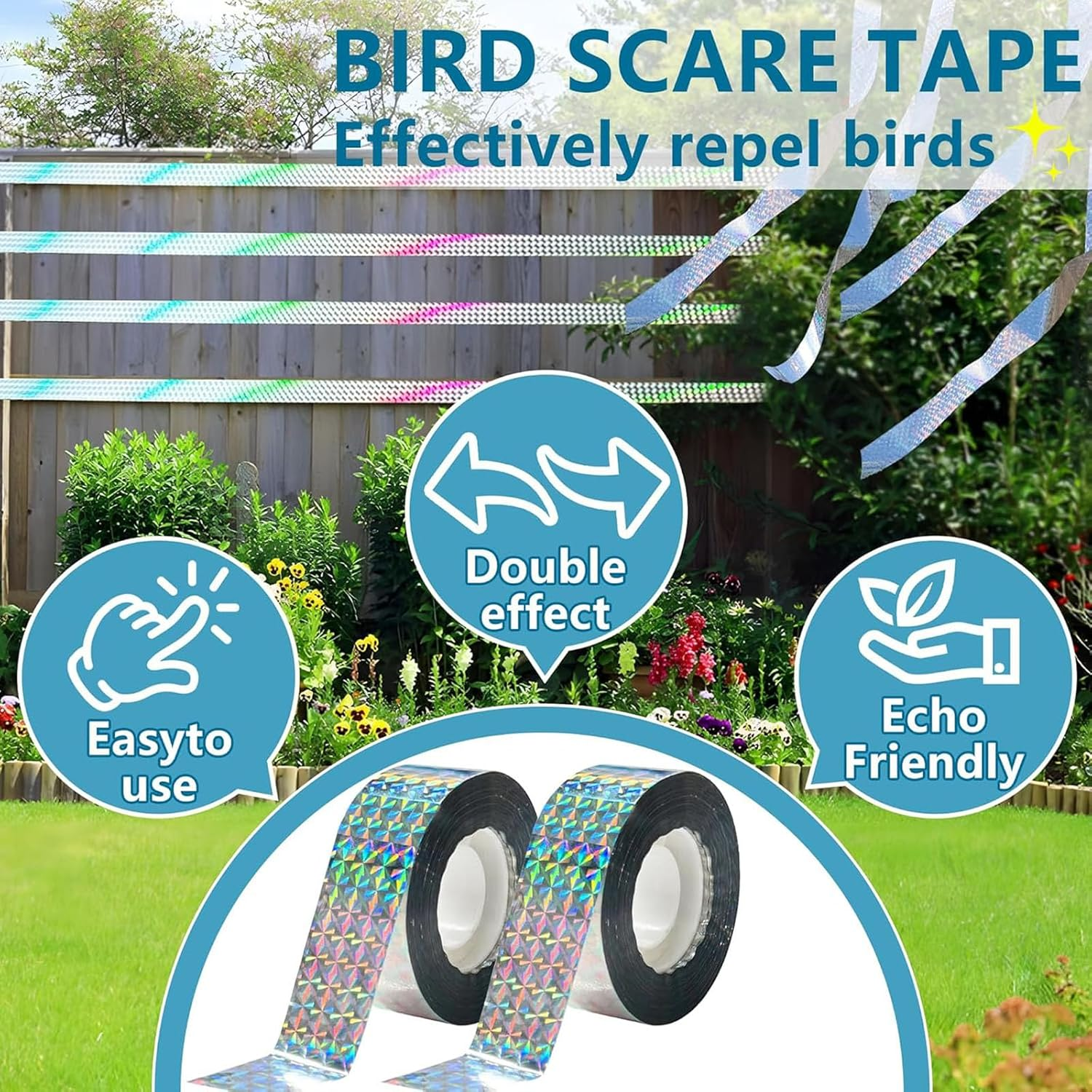 3 Rolls of Bird Scare Reflective Tape, Flashing Double-Sided Bird Scare Device, Used to Drive Away Birds, Hanging or Tied for Houses, Gardens, Yards, Orchards, Terraces image number 6