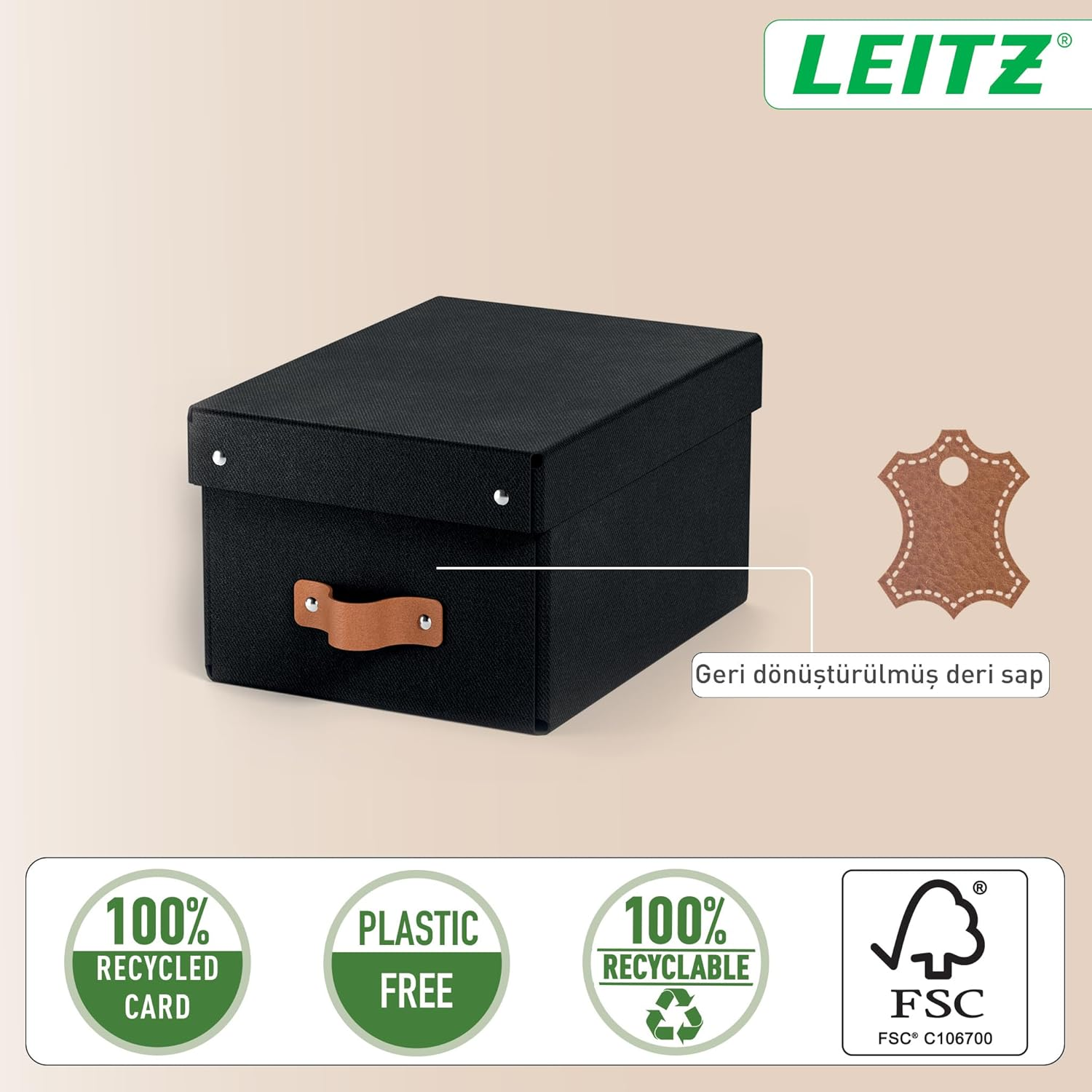 Leitz Puro Small Storage Box with Lid &ndash; Set of 2 Durable Storage Boxes, Compatible with Cube Units & Shelves, 7L Stackable Organiser, Suitable for Home & Office (20 X 28 X 15 Cm, Obsidian Black)