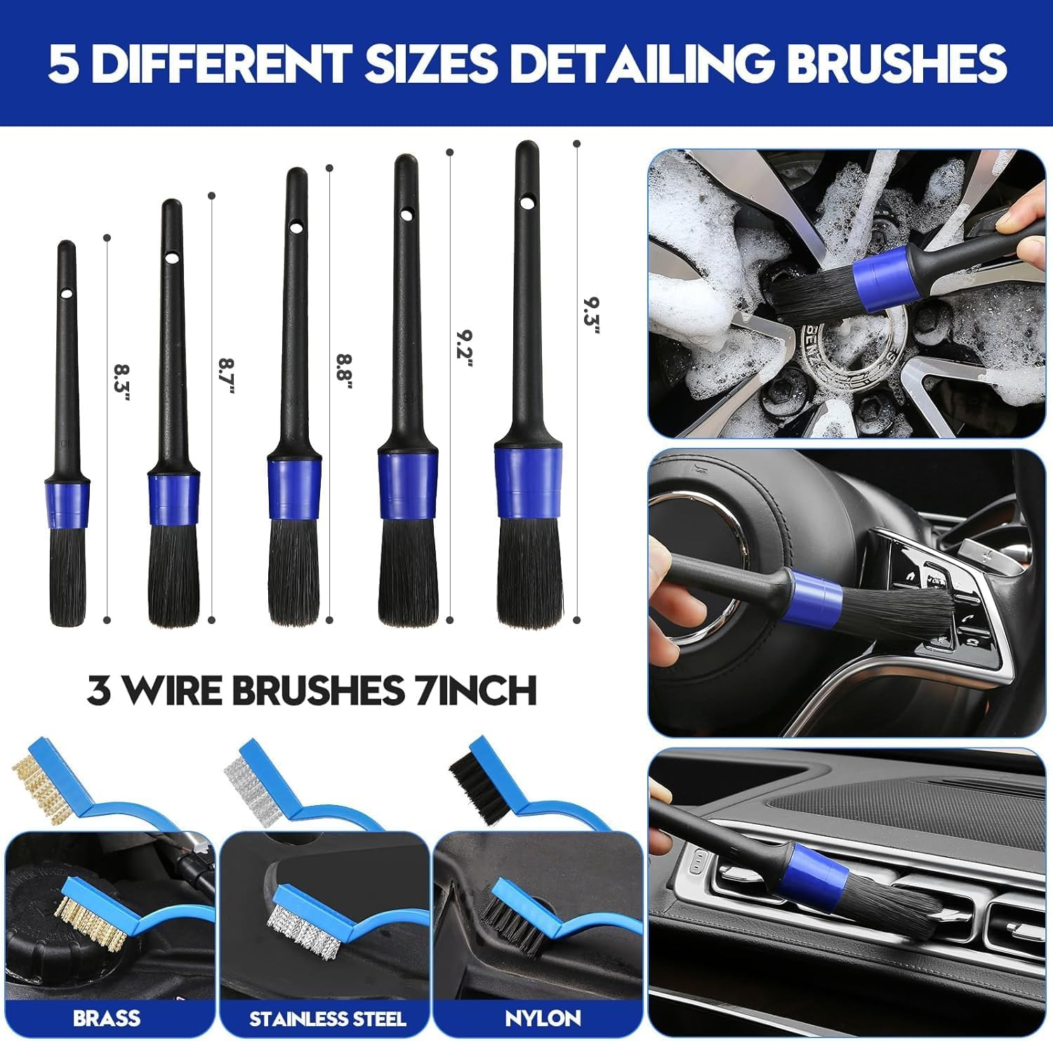 37Pcs Car Detailing Kit, Car Detailing Brush Set, Car Cleaning Kit, Car Detailing Brushes, Car Cleaning Tools Kit,Professional Car Care Kit - Car Wash Brush Kit for Interior Exterior Wheels (Blue)