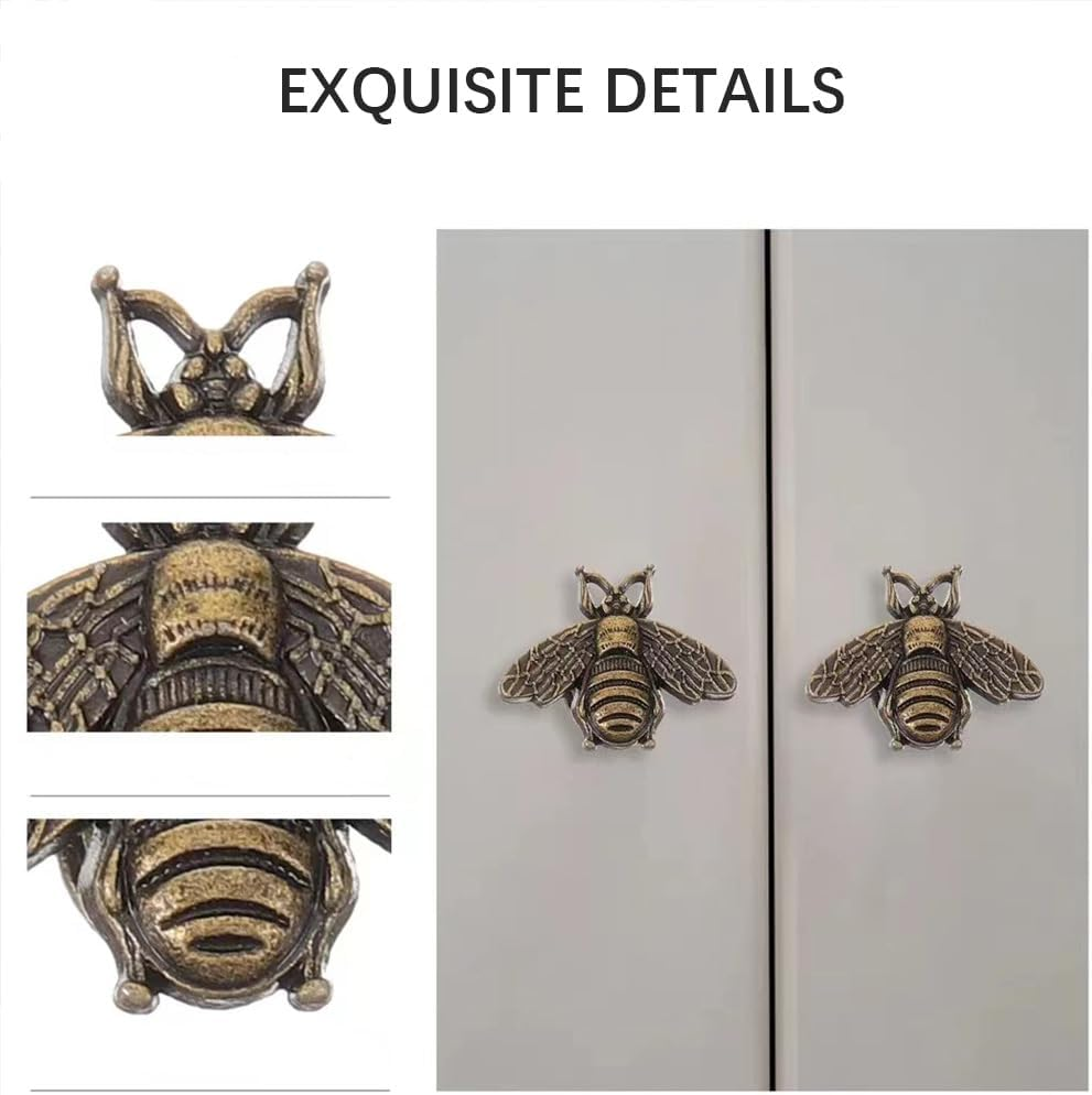 LXLM Cabinets and Drawers Knobs 10 Pcs Vintage Gold Drawer Knobs Metal Bee Shape Knobs Kitchen Cabinet Knobs Antique Brass Cabinet Knobs Handle Cabinet Knobs, as Shown 1 image number 3