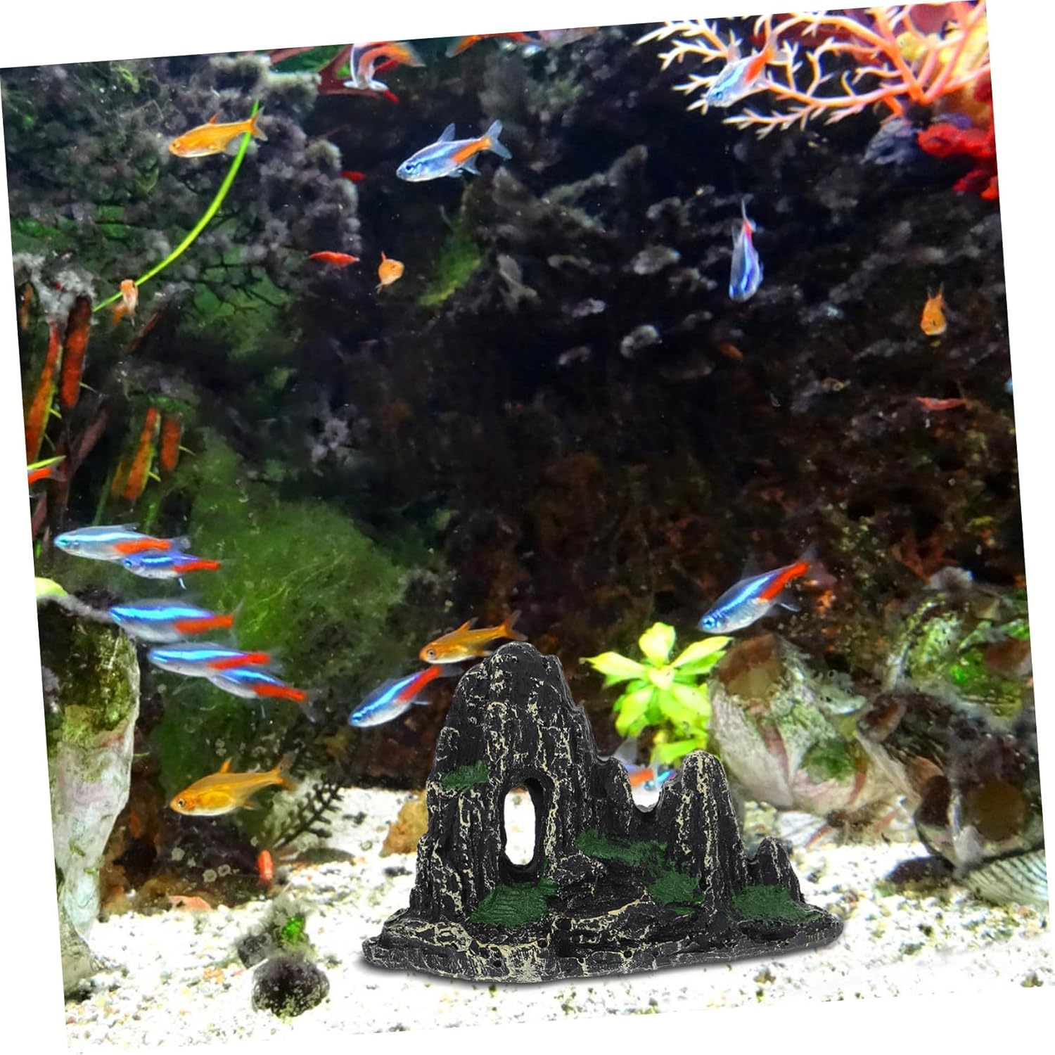 FIXOSHEE Artificial Rockery Ornament Simulation Hill Aquarium Decoration Resin Fish Tank Landscaping Statue for Aquatic Pets Aquarium Scenery image number 4