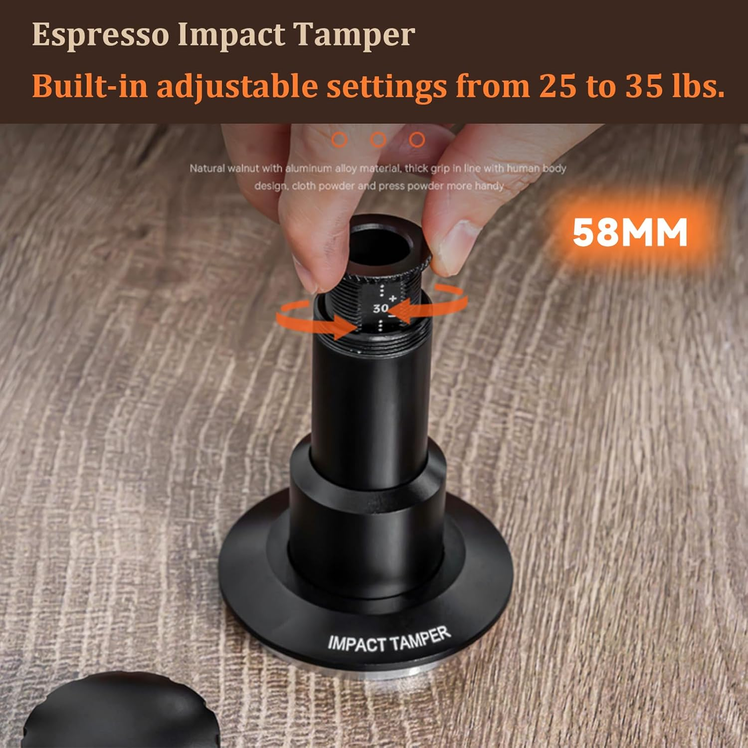 Bamynoir 58Mm Espresso Tamper,Impac Coffee Tool Espresso,Compatible Withe61, Flair 58, ECM Etc.Portafilter 58Mm,30Lb,316 Stainless Steel. (58MM Black) image number 2