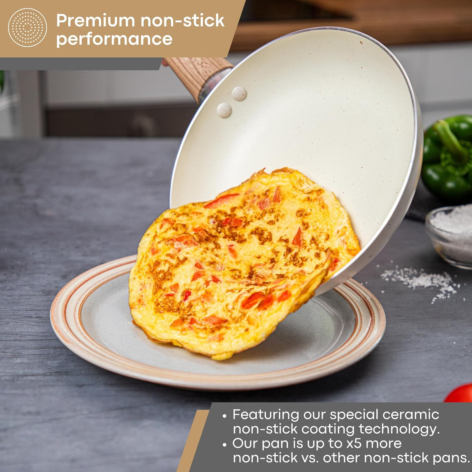 Nuovva Non Stick Pots and Pans Set &ndash; Induction Hob Pots Set &ndash; 5Pcs Kitchen Cookware with Lids &ndash; Cooking Cream Granite Saucepan Pots and Frying Pans &ndash; By image number 5