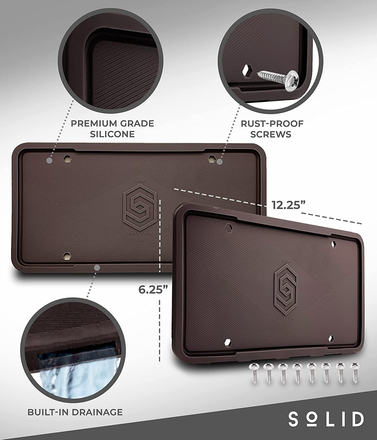 Silicone Black License Plate Frame Covers 2 Pack- Front and Back Car Plate Bracket Holders. Rust-Proof, Rattle-Proof, Weather-Proof (Black) - Black image number 2