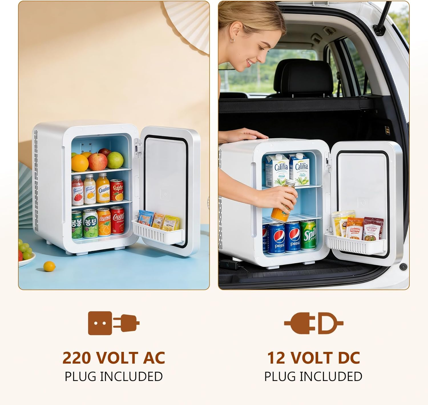 22L Mini Fridge, Portable Mini Fridge for Bedroom, 2-In-1 Personal Cooler Car Refrigerator, DC 12V and AC Cords, for Bedroom Home Office Travel, Silver image number 1