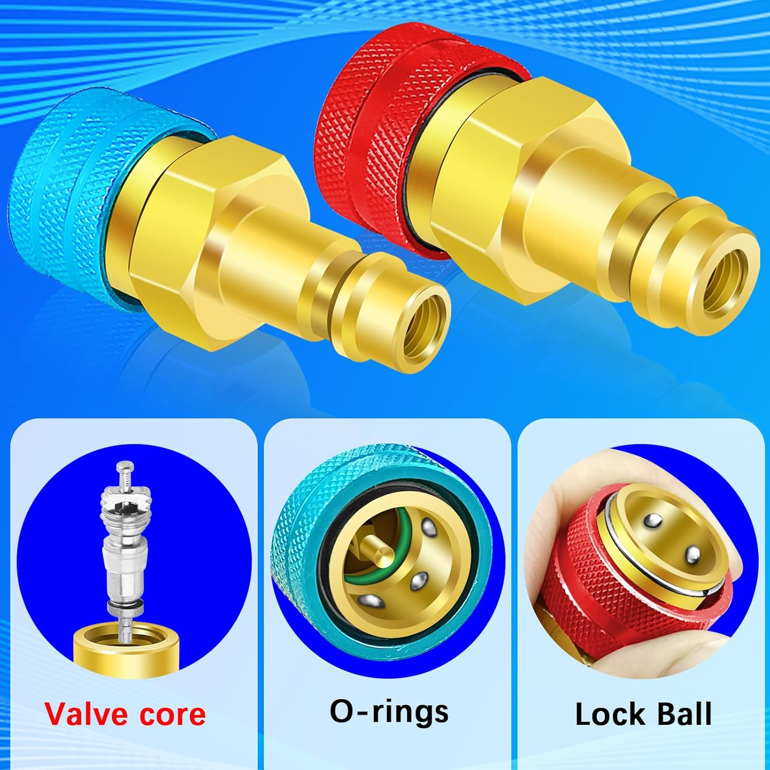 R1234Yf to R134A Adapter, 1234Yf to 134A Adapter Kit, R1234Yf to R134A Conversion Adapters, High/Low Pressure Side R134A Adapter Convert to R1234Yf, for Car Air-Conditioning R1234Yf System Charging - Yellow image number 2