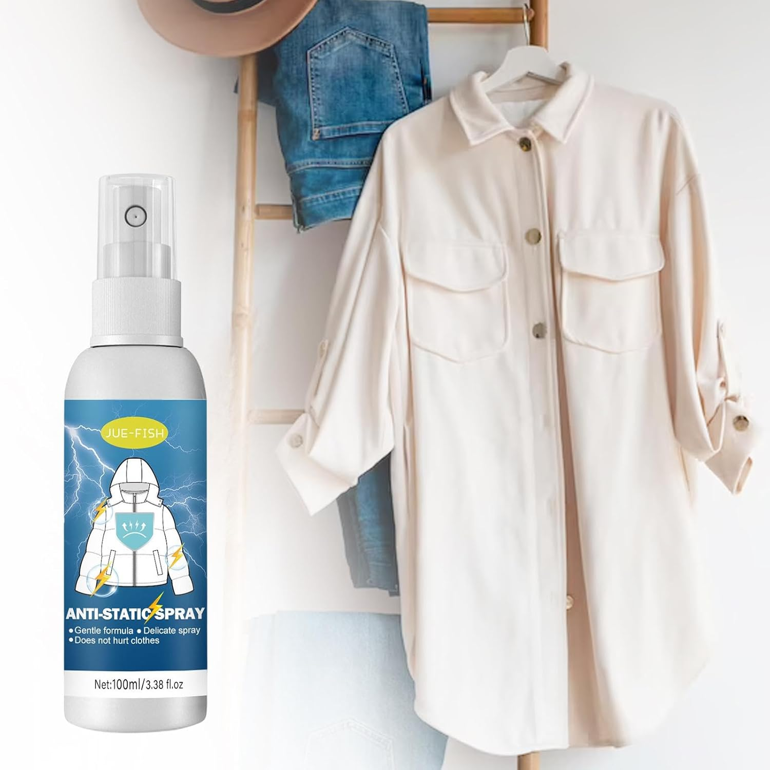 Folpus anti Static Spray Wrinkle Release Eliminates Odors Multipurpose Clothing Static Remover Spray Static Remover for Blouses Lingerie image number 3