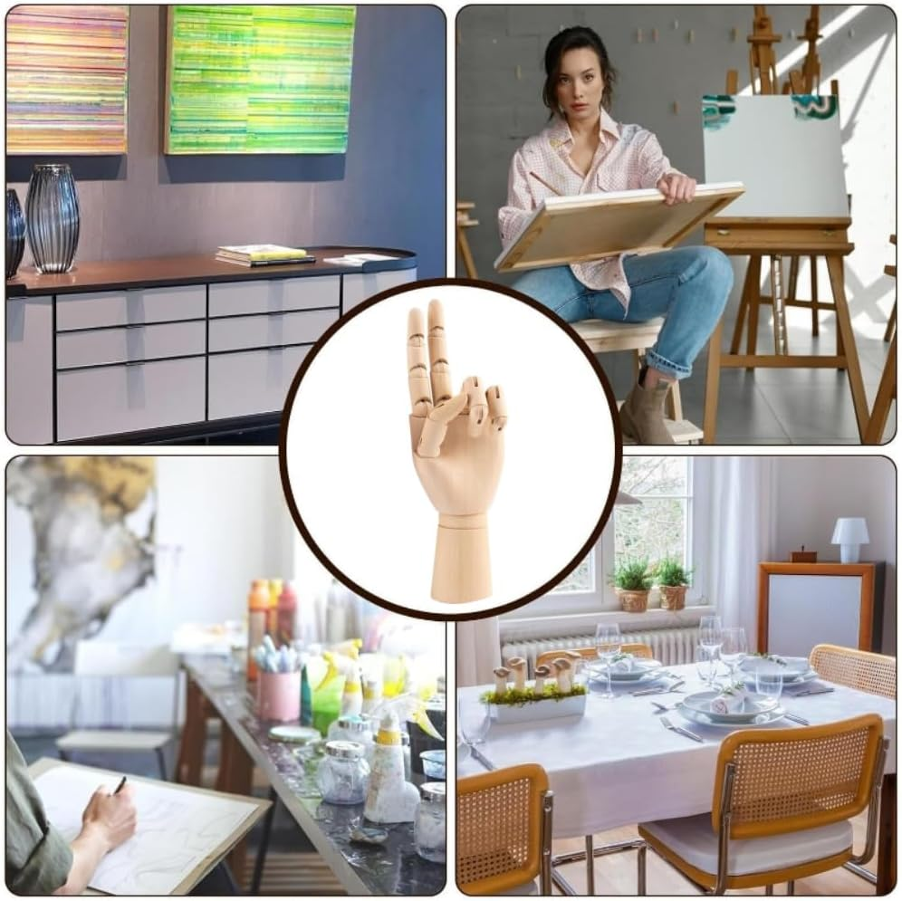 DACUAN 10-Inch Realistic Art Wooden Mannequins, Flexible and Movable Fingers and Wrist Joints, Left and Right Hand Art Mannequins for Sketching, Painting, Hand Jewelry Display (Left)