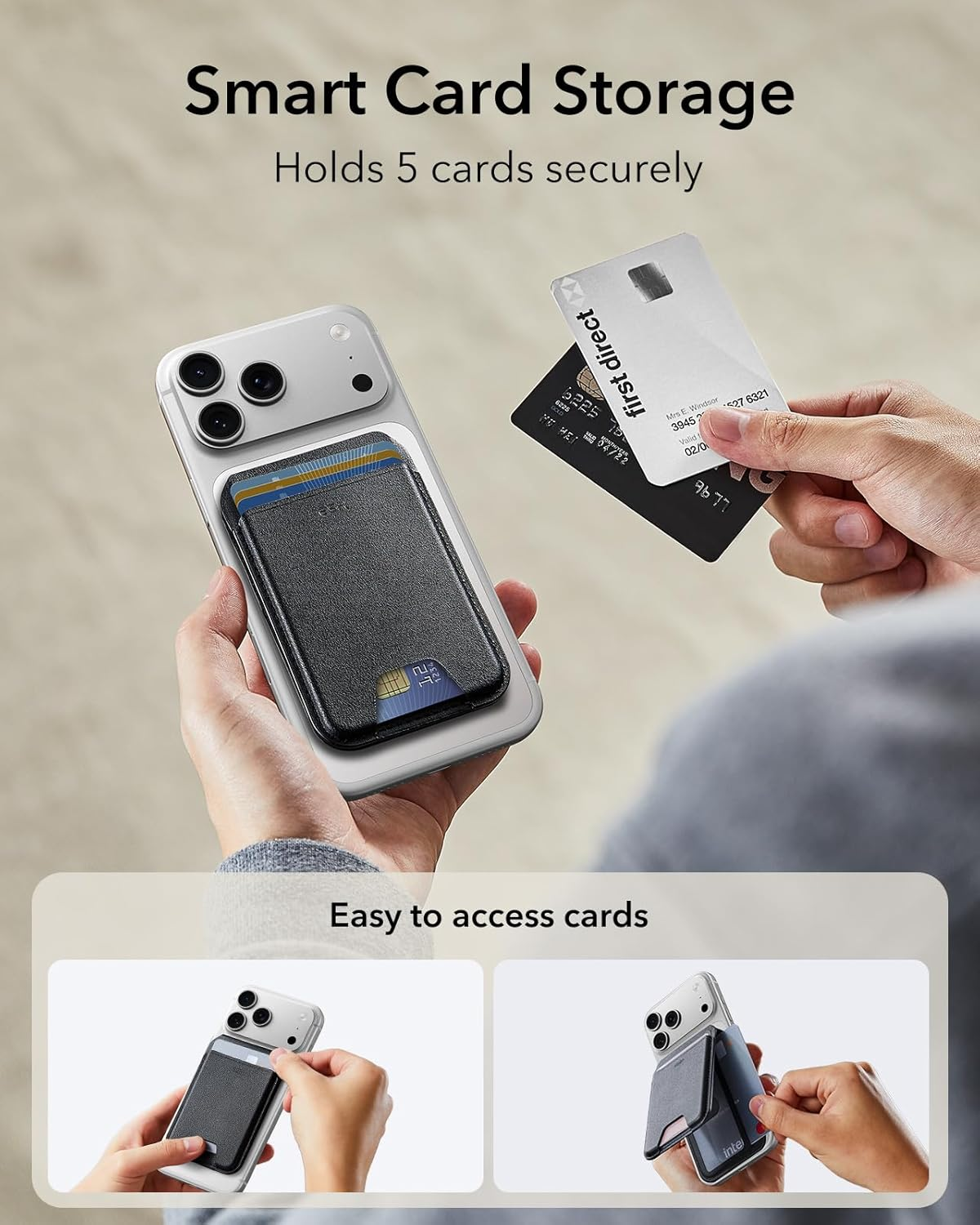 ESR Magsafe Wallet, 5-Card Holder with RFID Blocking, Slim Magnetic Wallet for Iphone with Stand, Magsafe Sticker Included, 17/16/15/14/13/12 Series and Selected Samsung Devices, Not for Mini, Black - Black-Grip image number 5