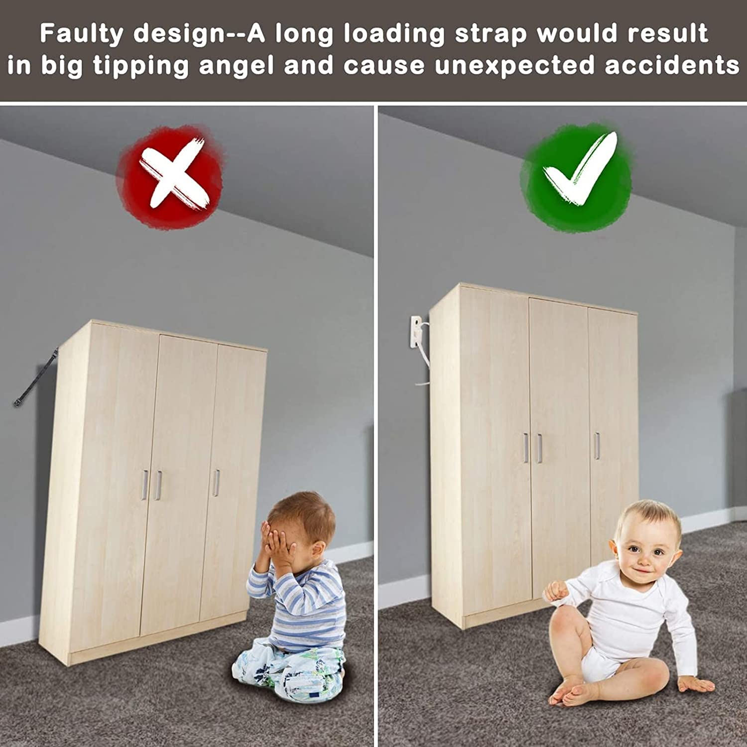 10 Sets Furniture Safety Straps, Falling Furniture Prevention Device, Anti-Tip Furniture Wall Anchors Kit, Furniture Fix to Wall for Baby Proofing and Pet Protecting image number 4