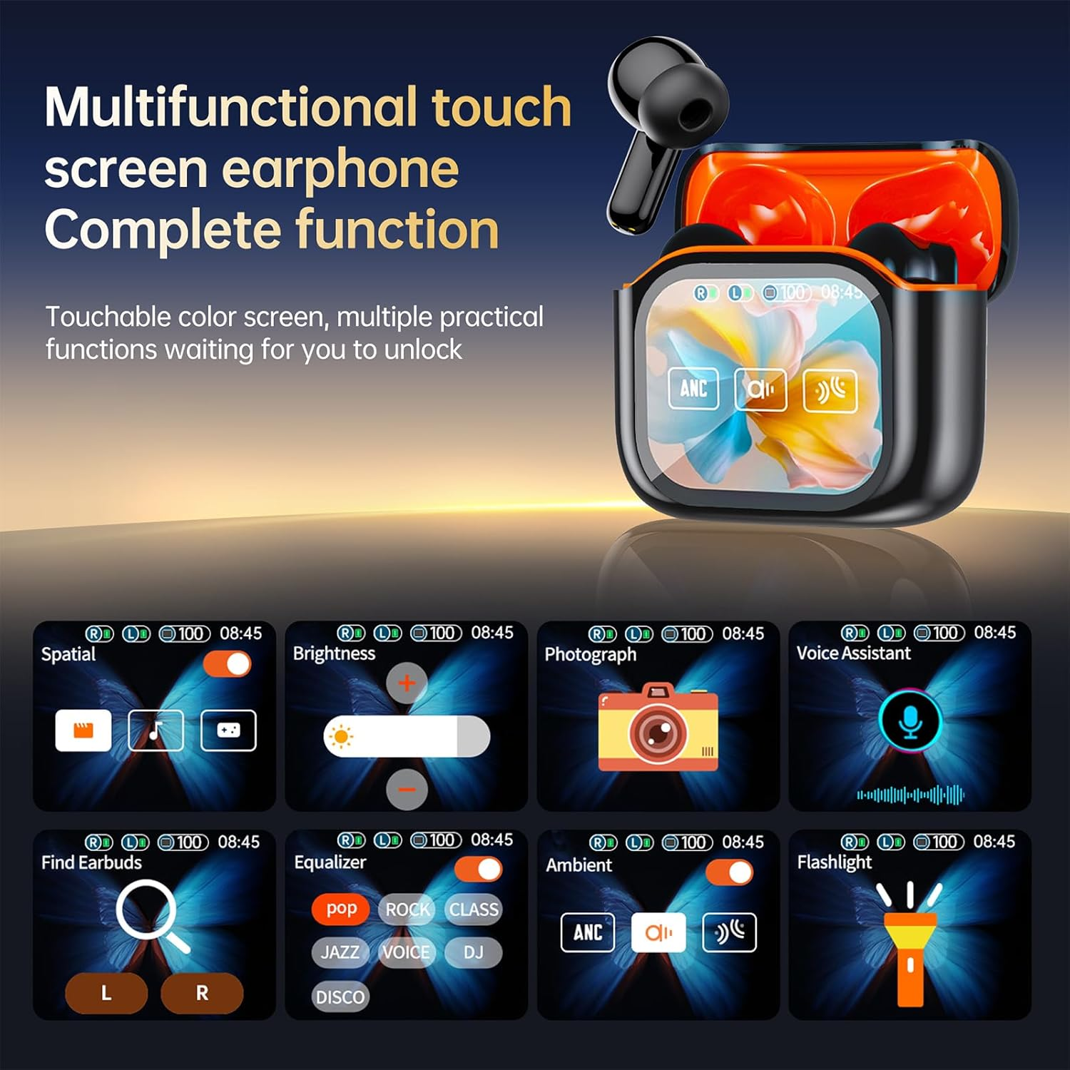 Bluetooth Headphones, In-Ear Headphones Wireless with Touch Screen, Bluetooth 5.4 with ANC/ENC Noise Cancelling Mic, 60H Playtime, Deep Bass Earbuds with Hifi Sound/7 EQ Modes, IPX7 Waterproof image number 3