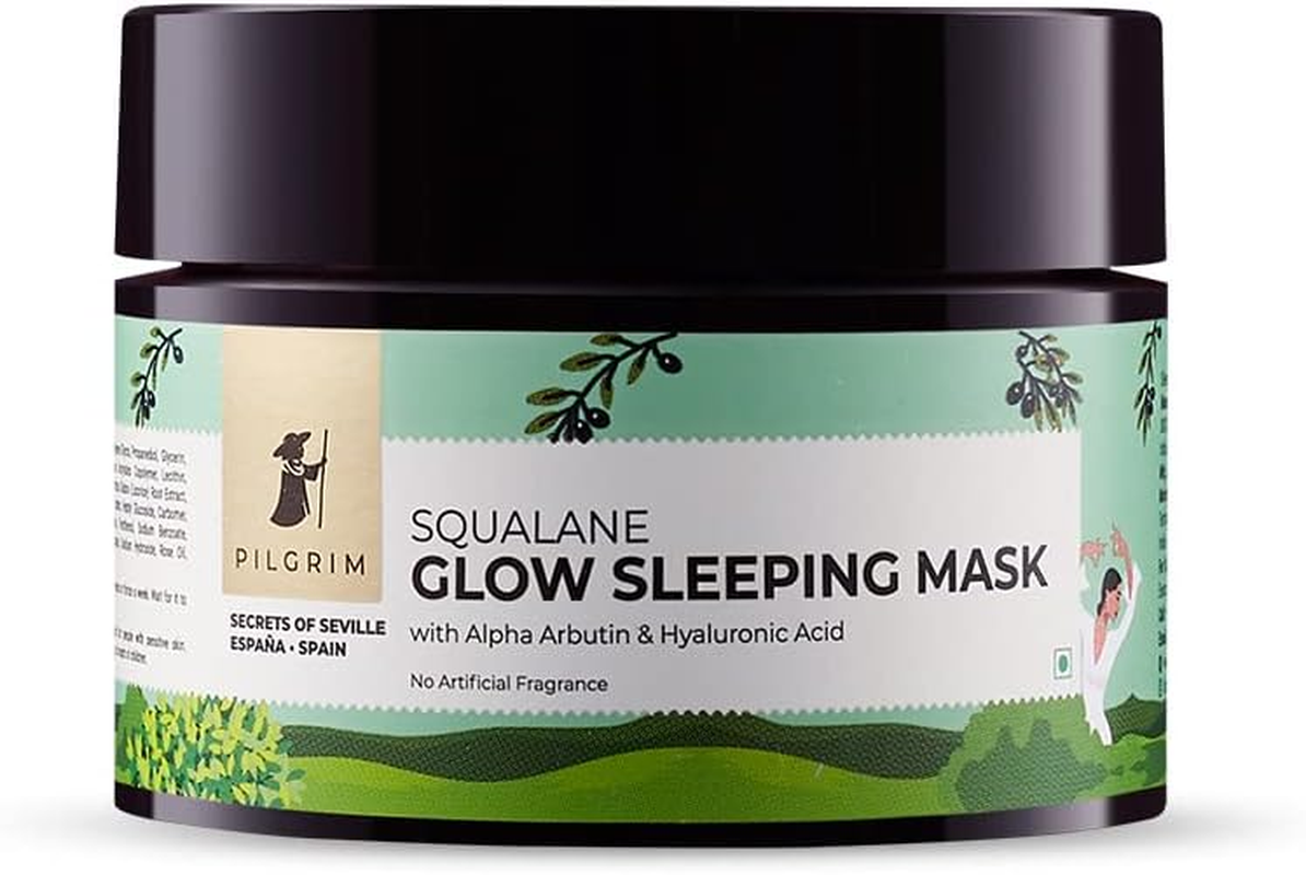 Pilgrim Squalane (Plant) Glow Sleeping Mask with Alpha Arbutin & Hyaluronic Acid | Face Pack for Glowing Skin, Dark Spots & Skin Hydration | Face Pack for Women & Men |No Parabens & Sulphates| 50 Gm