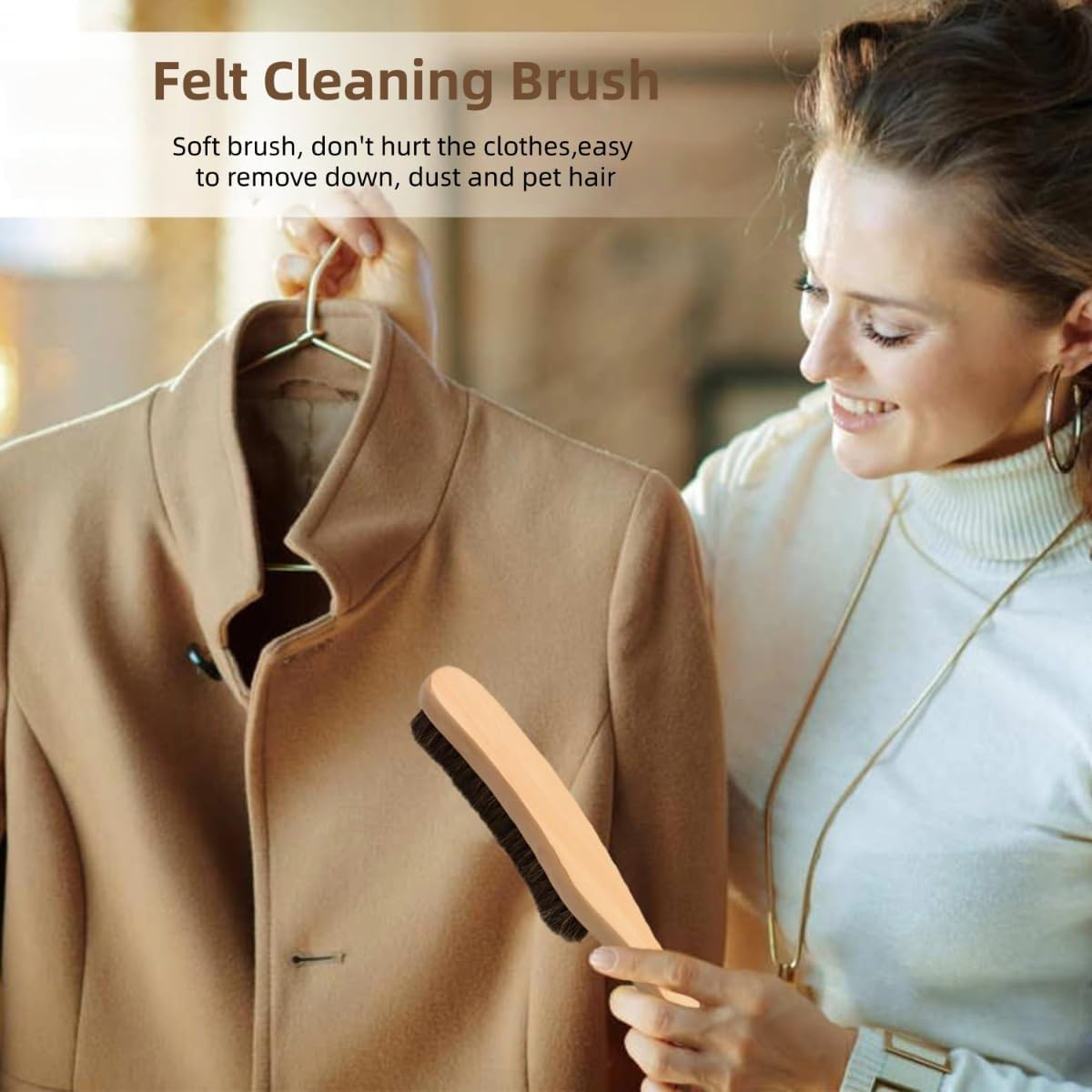 2 PCS Hat Brushs, Felt Cleaning Brush for Shoes,Clothes Brushs,Wooden Dust Removal Brush,Boar Bristle Lint Remove Pet Hair Dust Cowboy Hat,Suits, Cashmere, Suede image number 3