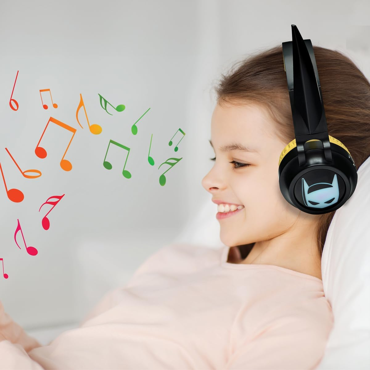 Lexibook, Batman HPBT015BATLXB 3D Design Foldable Luminous Bluetooth Wired Headphones with Volume Limiter, Black Yellow image number 1