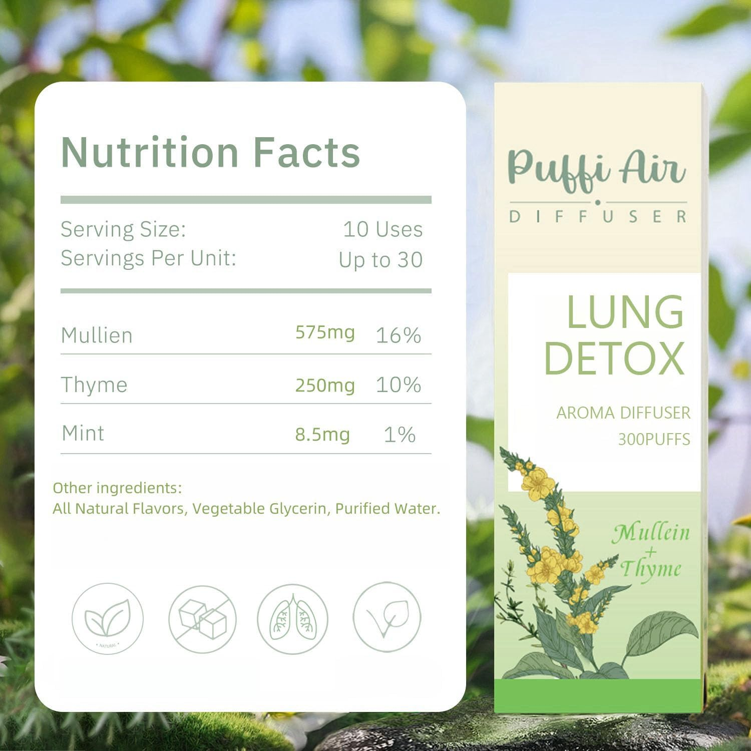 Herbal Diffuser Pen with Extracts of Mullein, Thyme and Mint for Lung Cleansing, Breathing Improvement, Oral Air Freshening and Quitting Bad Habit - 300 Uses image number 2