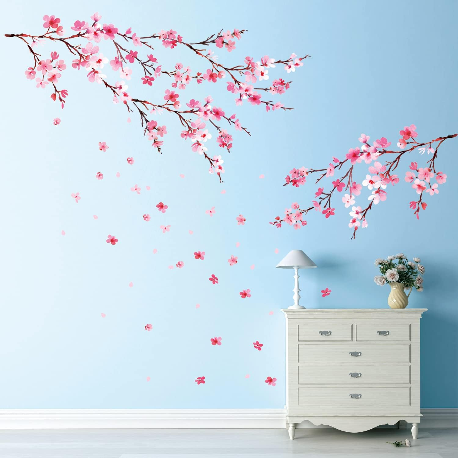 DECOWALL Cherry Blossom Tree Wall Stickers &ndash; Pink Flower Branch & Petal Decals for Kids Bedroom, Nursery, or Living Room Decor (DS12-2003P1903) image number 5