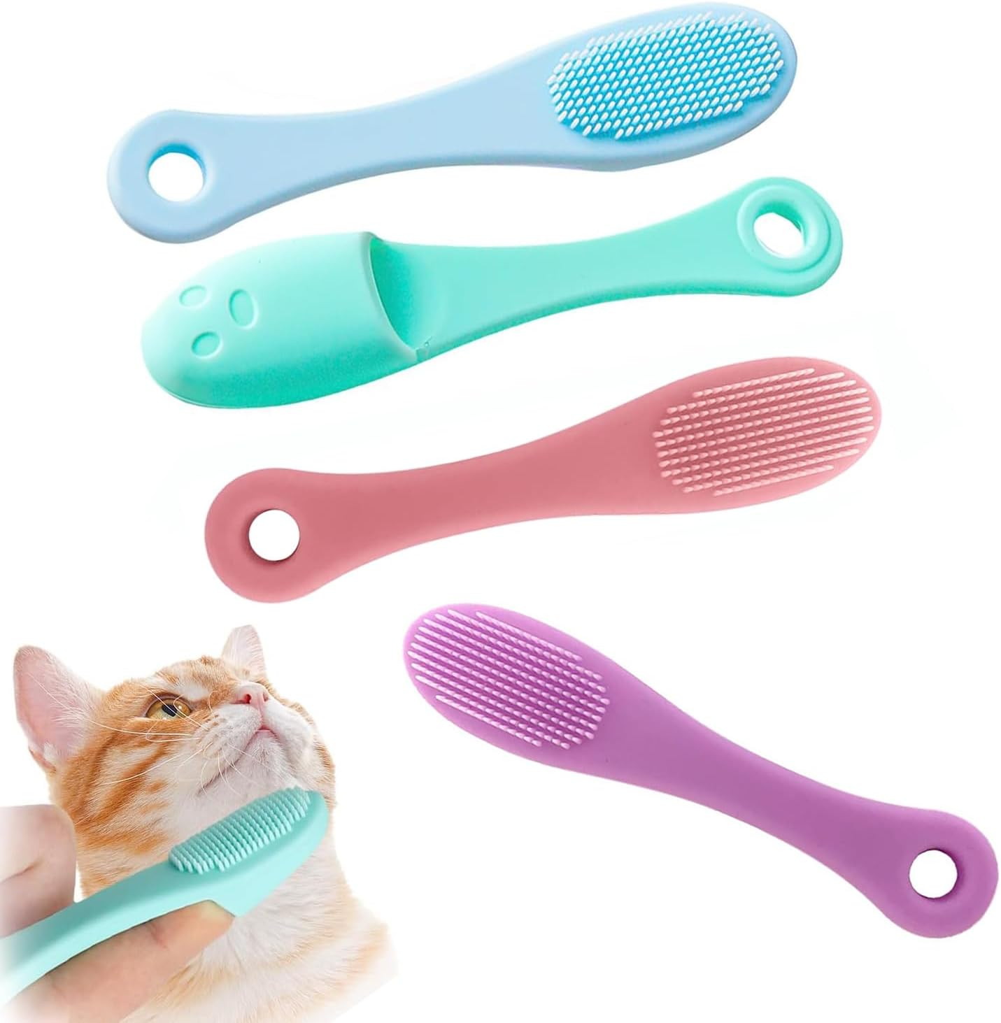 Xinghonyac 4 Pcs Cat Chin Brush, Silicone Scrubber for Cats Chin Cleaner, Cat Grooming Chin Scrubber, Silicone Brush for Cats Chin Cleaning Tool, Finger Brush Silicone Pet Toothbrush for Puppies and Cats image number 5