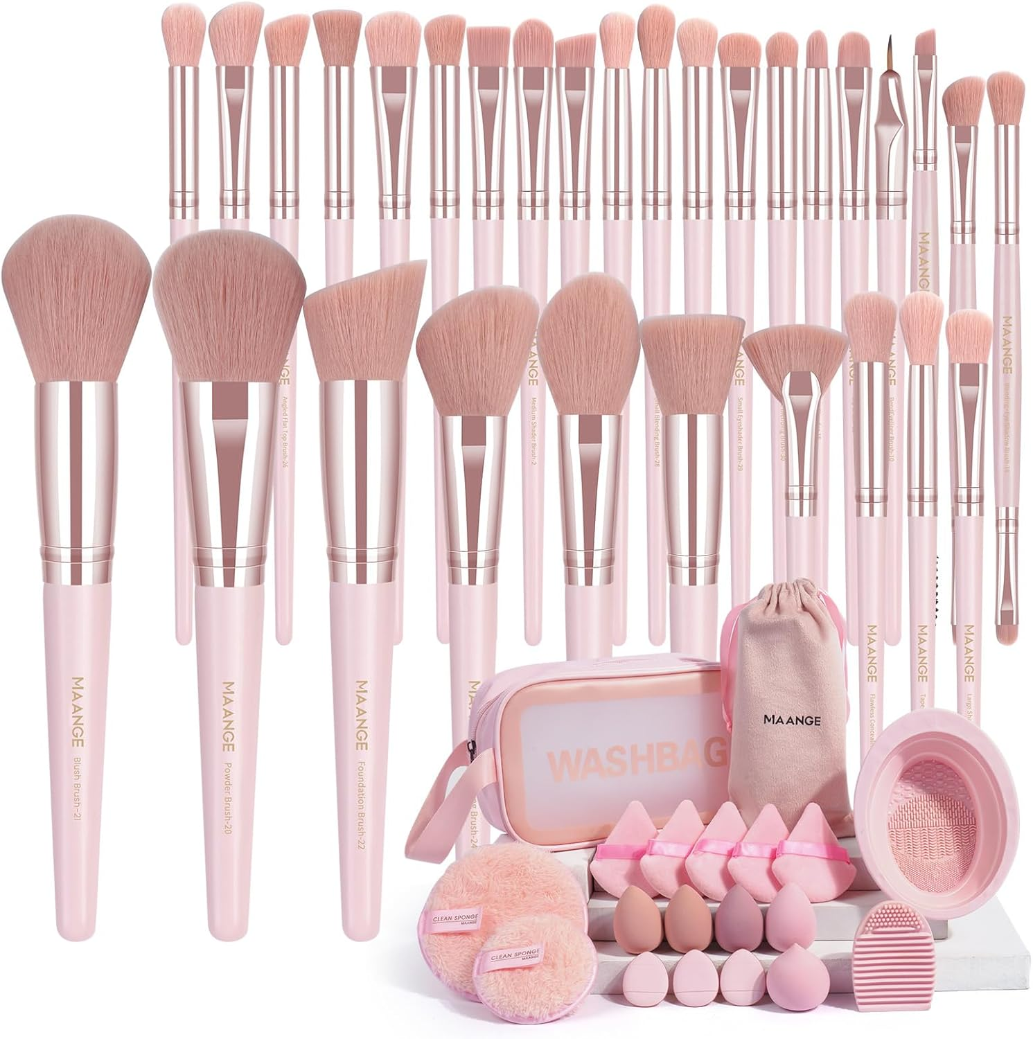MAANGE Eye Makeup Brushes, 41 Pcs Premium Synthetic Precision Makeup Brush Set Contour Blush Eyeshadow Eyeliner Blending Make up Brush Kit (Pink, 41 Piece Set)