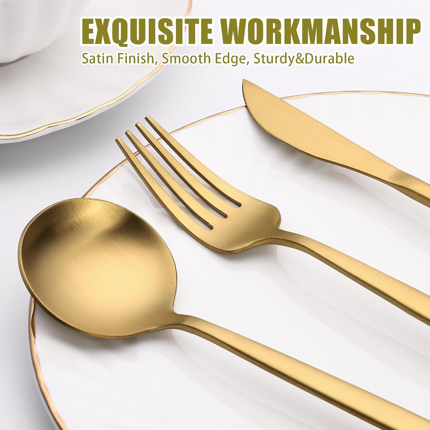 40 Piece Gold Silverware Set for 8, Terlulu Stainless Steel Flatware Set, Gold Cutlery Set Utensils Set, Tableware Include Forks Knives Spoons for Home Kitchen Restaurant Wedding, Satin Finish image number 4