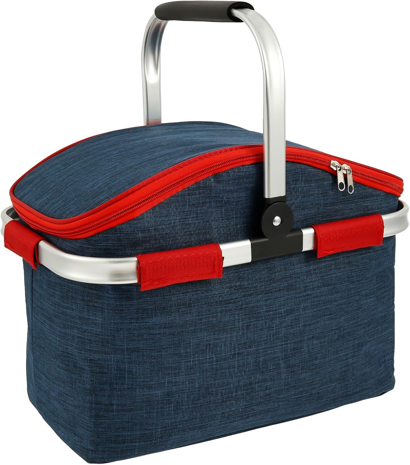 Shopping Basket, Insulation and Waterproof, Large Capacity Foldable Carry Baskets, Handle Crate Storage Basket Bin, for Hiking Camping Business Lunch Picnics Shopping image number 6