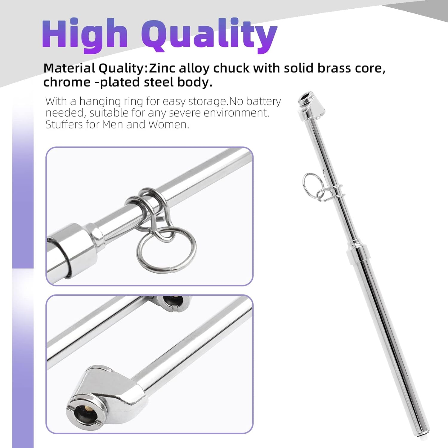 Swpeet 1Pcs Silver Truck Tire Pressure Gauge, Heavy Duty Dual Head Air Pressure Gauge, Straight-On Foot Dual Head Chucks, Pen Tire Gauge Range 10-150PSI 100-1000Kpa for Car Truck image number 4