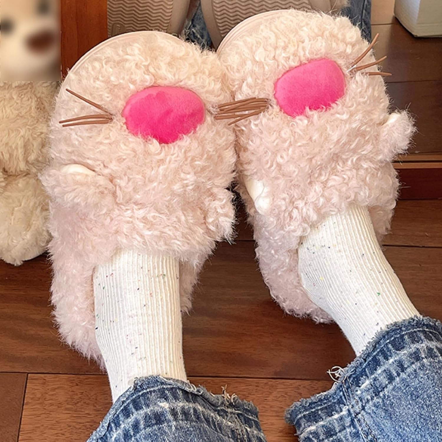 Women'S Cute Fuzzy Cat Slippers Comfy Plush Warm Fun Plush Home Shoes Fluffy Faux Fur Kawaii Cartoon Animal House Slides image number 5
