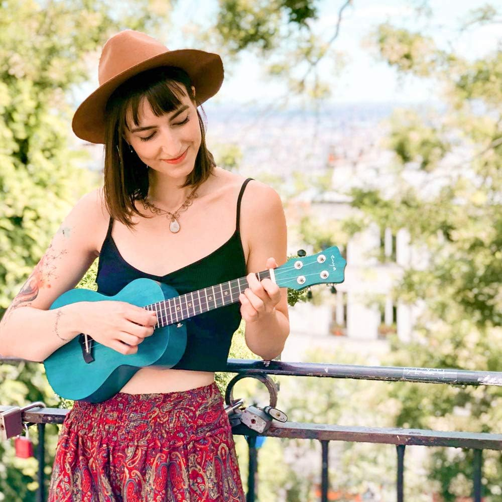 Enya Concert Ukulele 23 Inch Blue Solid Mahogany Top with Ukulele Starter Kit Includes Online Lessons, Tuner,Case, Strap, Strings, Capo, Sand Shaker, Pick,Polish Cloth (EUC-25D BU) image number 6