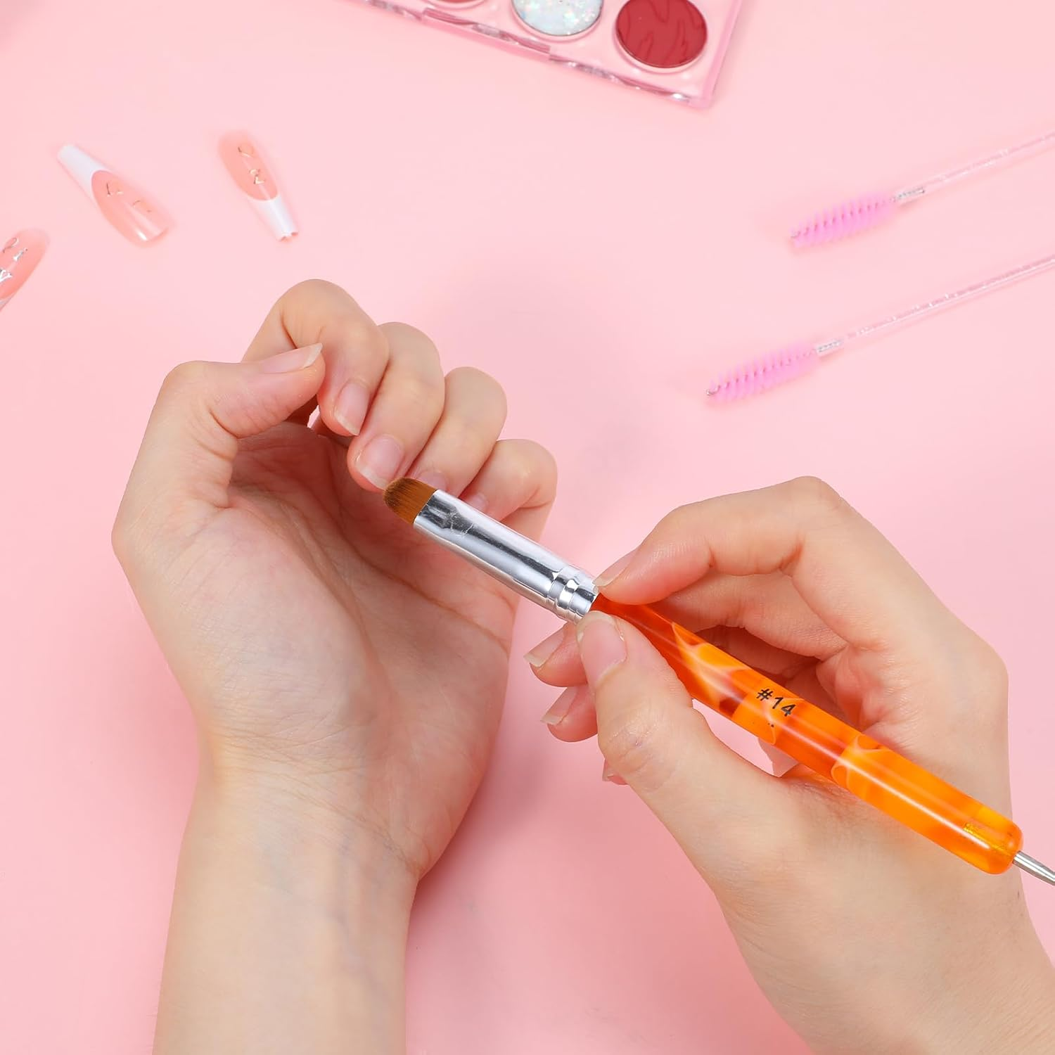 French Gel Acrylic Nail Art Brush with Dotting Tool, 2 Way French Gel Acrylic Nail Art Brush with Dotting Manicure Tool for Professional Manicure Nails Detailed Designs, Size #14 & #16 image number 3