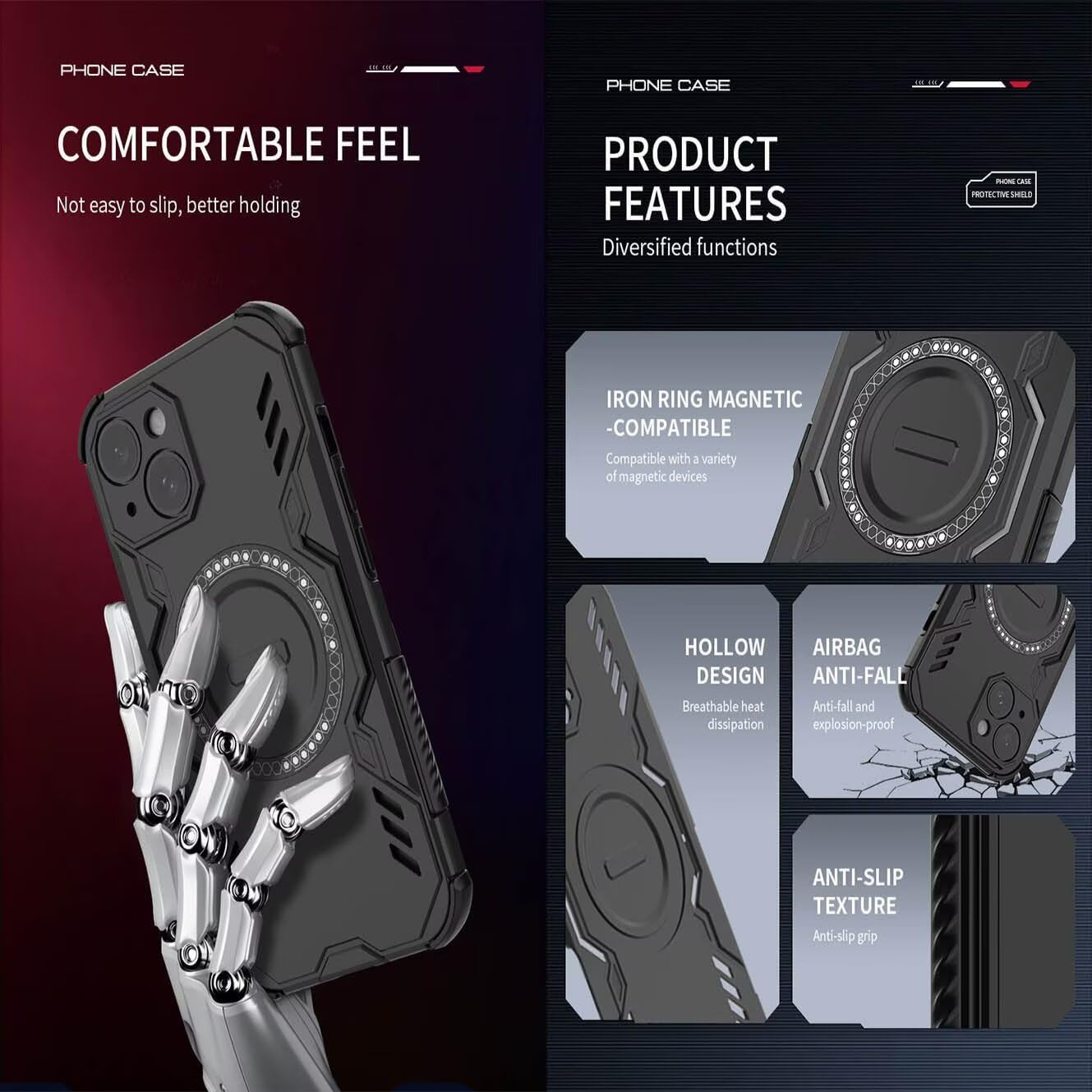 YUECXIN Magnetic Case for Xiaomi 15T Pro, Compatible with Magsafe, Military Grade Shockproof Protective Case, Hard PC and Flexible TPU Bumper Mobile Phone Case, Black image number 2