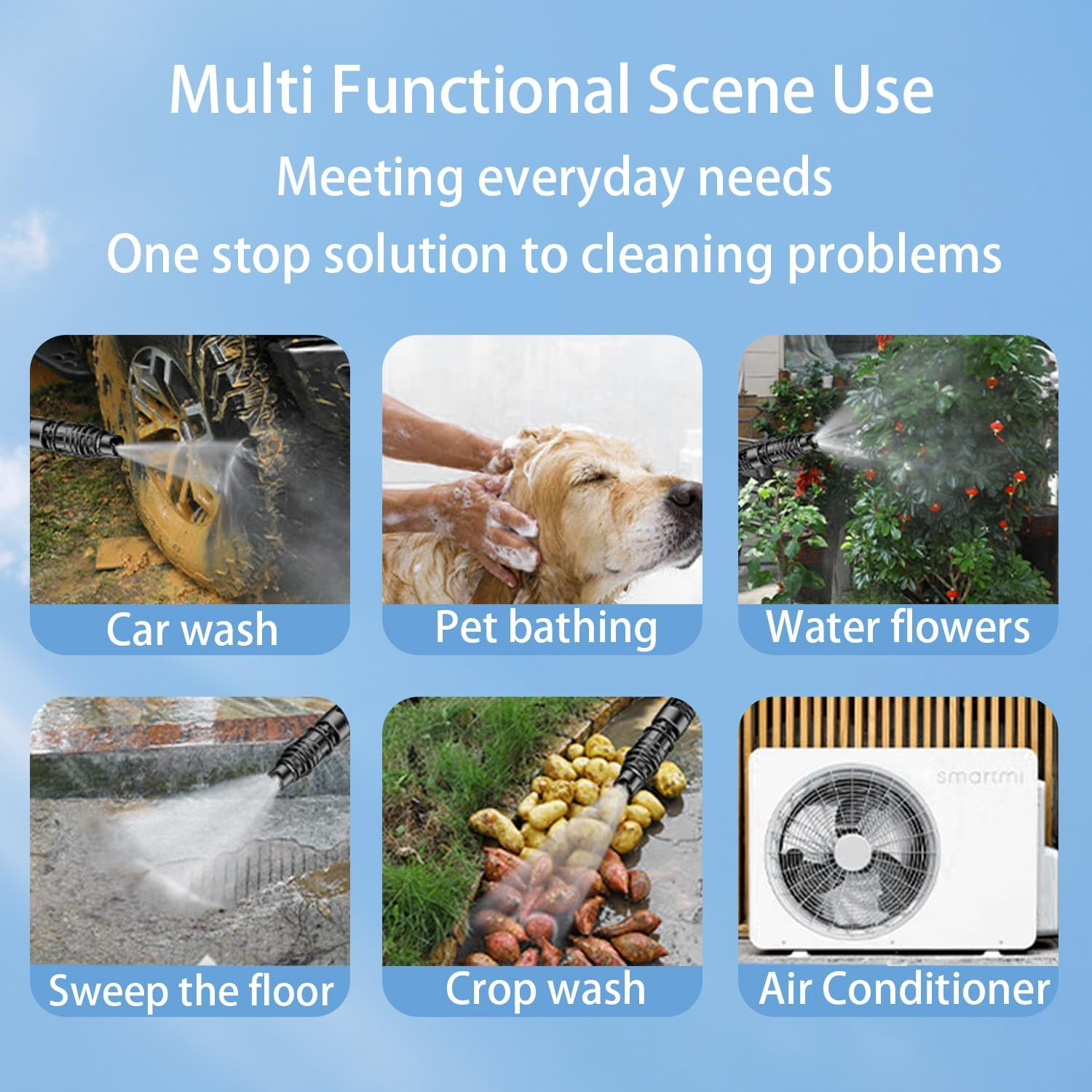 Cordless Pressure Washer, 6-In-1 Nozzle Portable High Pressure Washer Gun Handheld, Long Lasting Power Battery Cordless Pressure Washer for Car/Floor/Patio/Window Cleaning Jet Waher image number 6