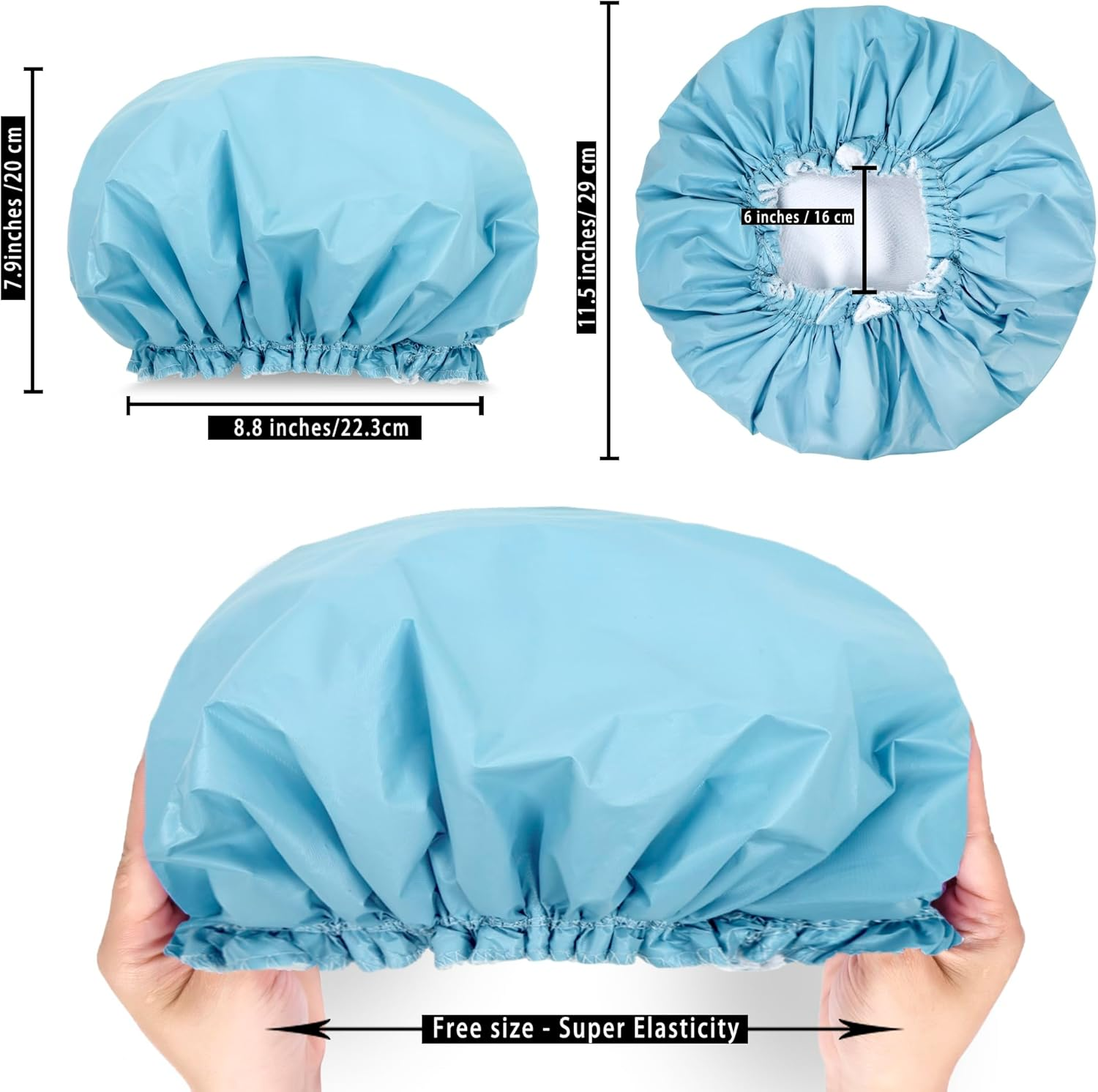 Shower Caps for Women, Terry Cloth Lined EVA Exterior Elastic and Reusable Bath Caps, Double Waterproof Layers Shower Cap, Bathing Shower Caps, Environmental Protection Bath Hair Cap - Blue - Pink image number 5