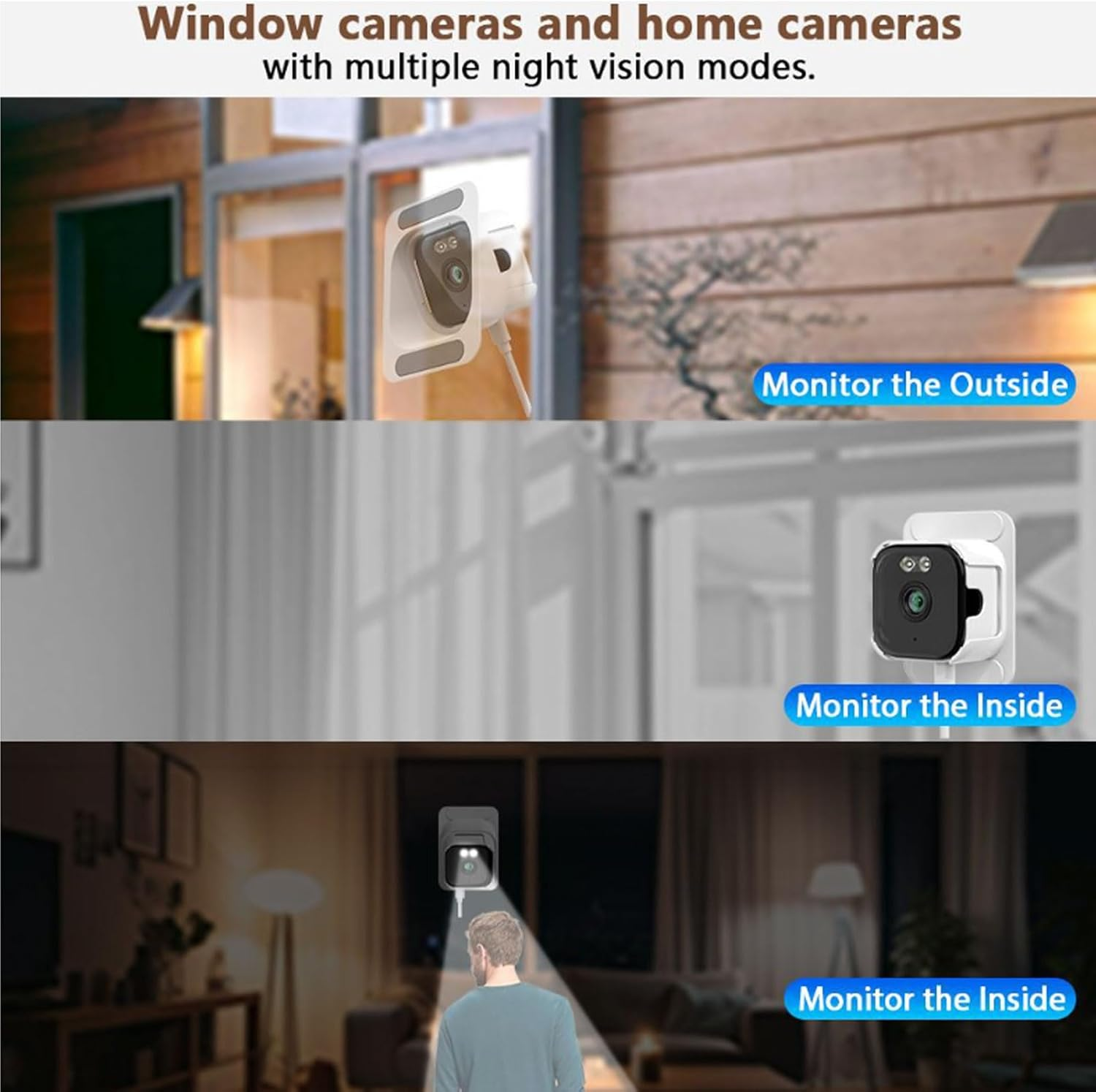 LICAEVEY 2K Window Security Camera with No Drill Sticky Mount, Easy Installation, in 30 Seconds AI Human Detection and Color Night Vision for Apartment Rental