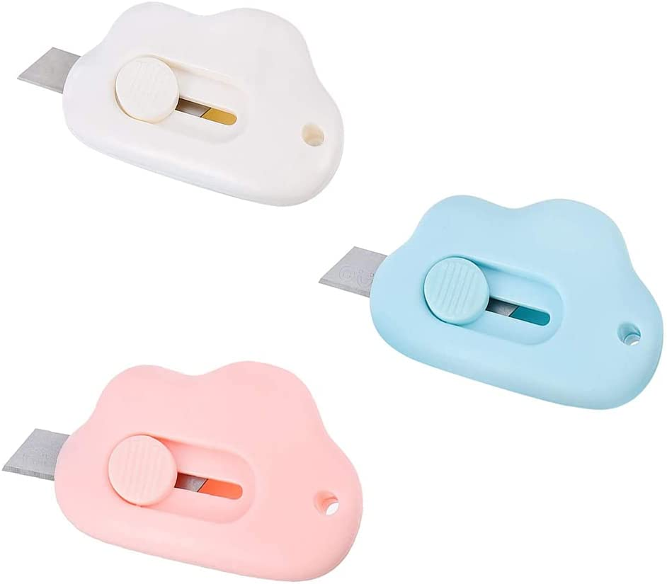 3Pcs Cloud-Shaped Retractable Box Cutter Set,Mini Pocket Box with Keychain Hole | Safe & Portable Letter Opener for Envelopes, Packages, Mail, DIY | Paper Cutter for Home, Office, Outdoor Use image number 5
