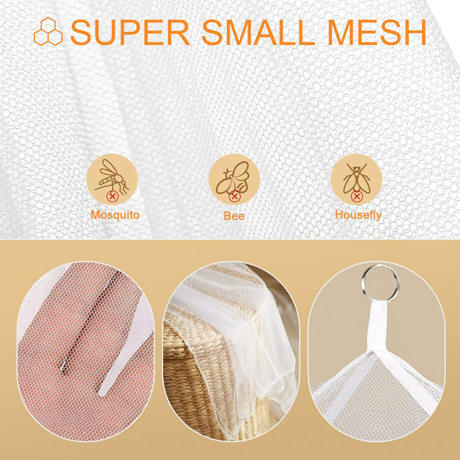 GWHOLE Universal Mosquito Net for Bed Canopy Netting for Single to King Size Beds, White image number 5