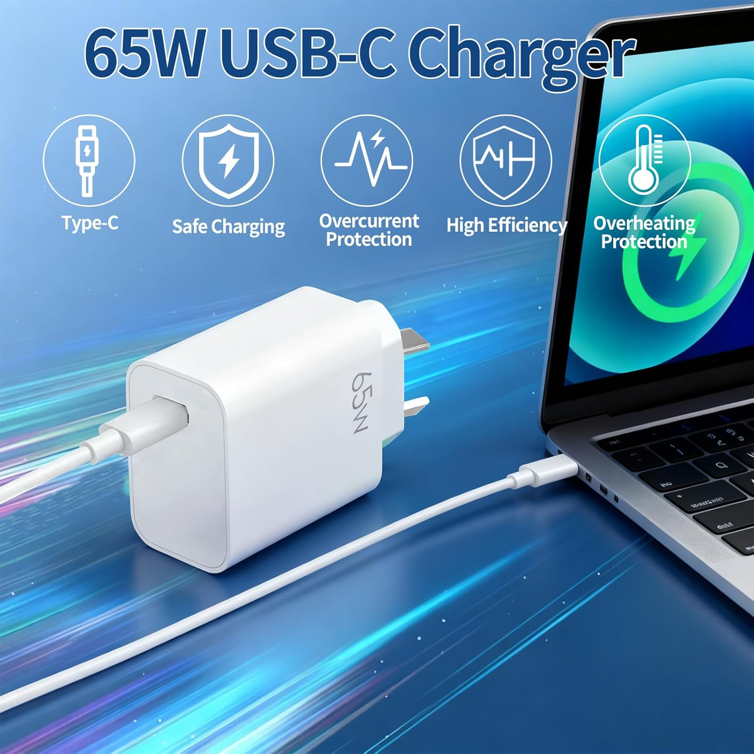 LINDIAN 65W Travel USB C Charger, Gan PD3.0 Adapter with AU Plug for Iphone 17 Pro Max/16/15, Macbook Air/Pro, HP, Dell XPS, Ipad, Galaxy S25 Ultra(Pps 45W) Pixel 10/9, Switch image number 3