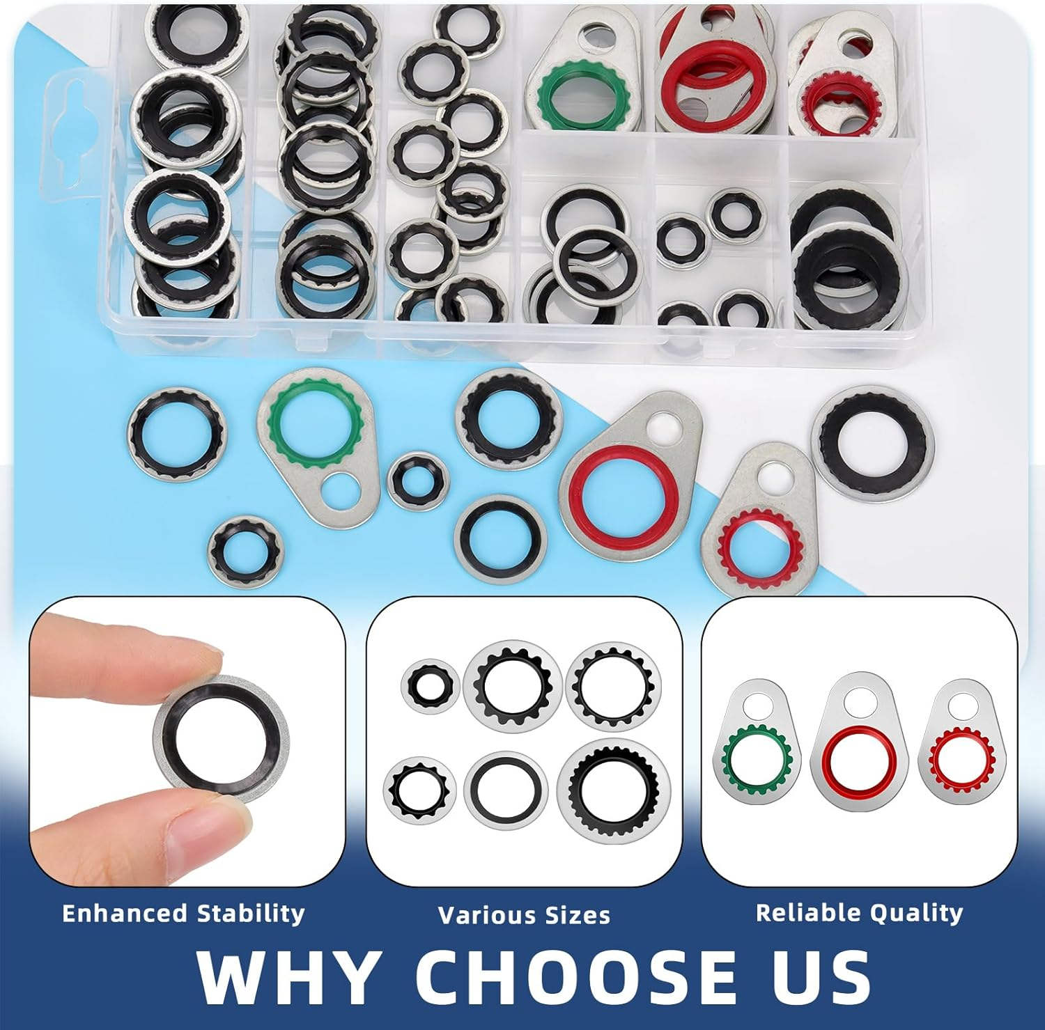 Glarks 60Pcs Air Conditioning Compressor Port Seal Washer Kit, BC-6004 BC-6005 BC-6001 BC-6003 BC-6002 BC-6003A BC-6010 BC-1700219 BC-6009 AC Port Seal Washer Kit, A/C Compressor Seal Washers Kit image number 4