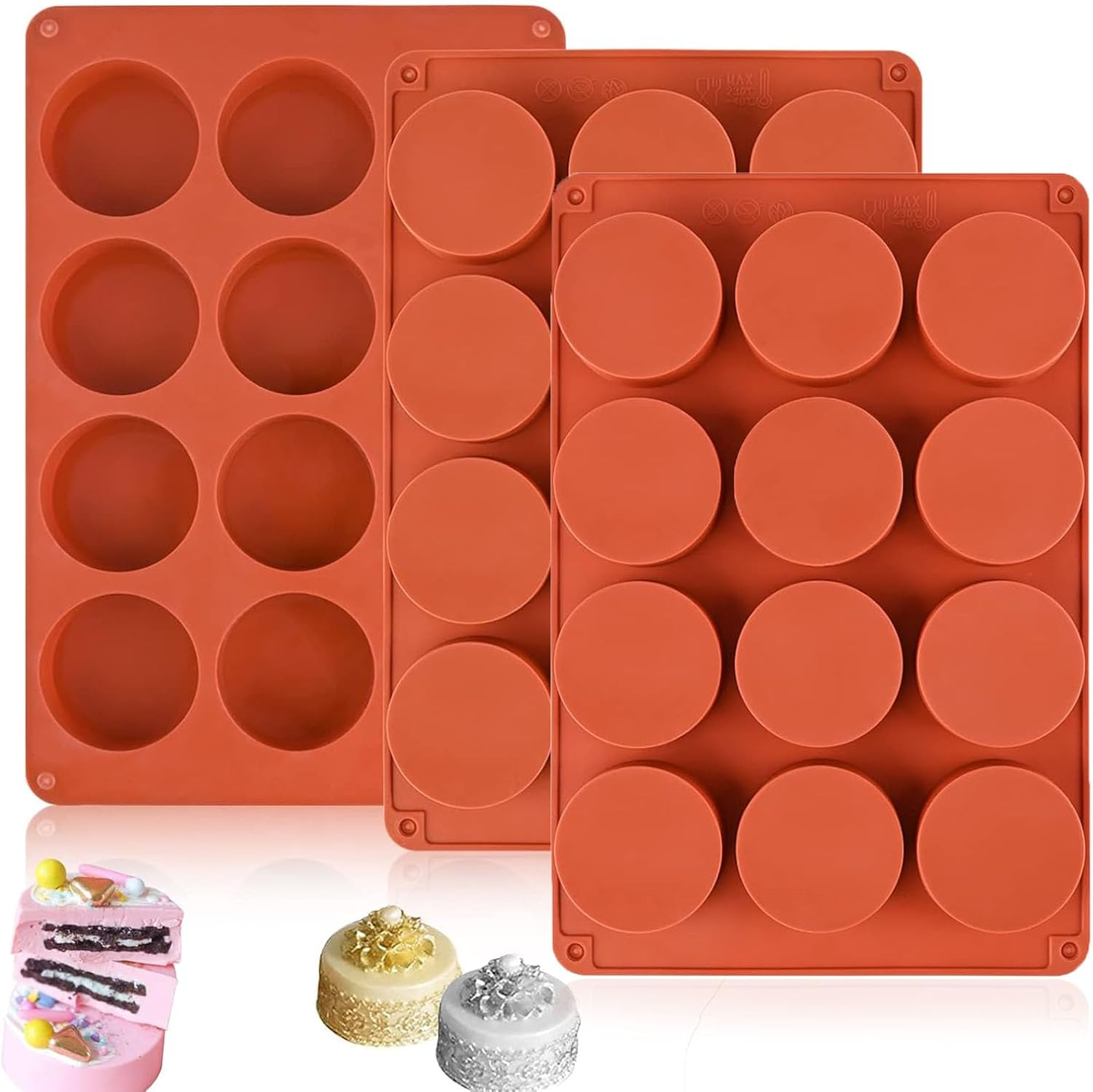 3Pcs round Silicone Moulds, Silicone Cake Chocolate Mold, Mini Cheesecake Moulds for round Cylinder Candy Jello Cake Chocolate image number 4