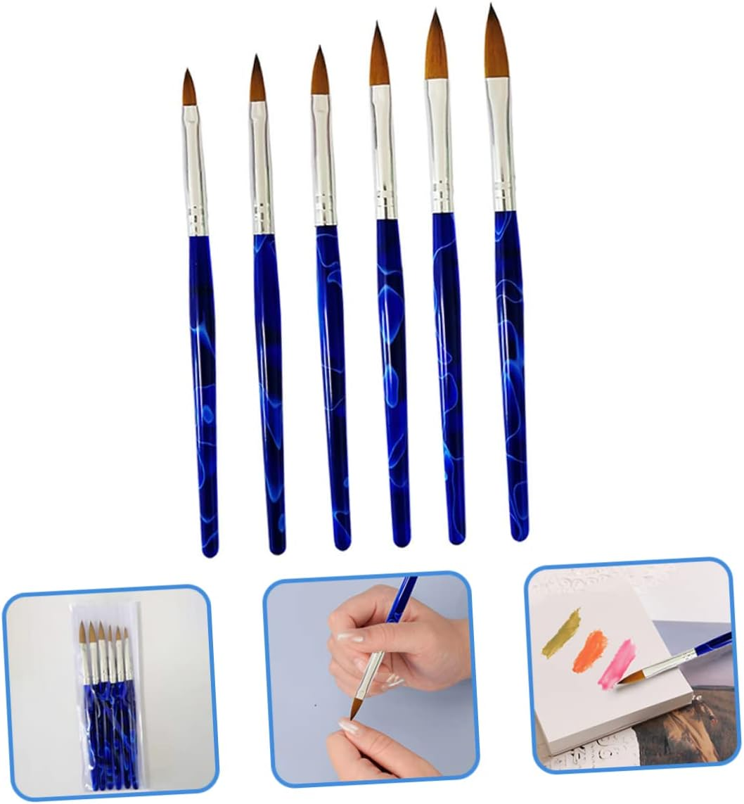 Baluue 6Pcs Nail Tools Kit Manicure Art Brush Pen Flexible Smooth Hair for Creative Nail Designs for Salon School