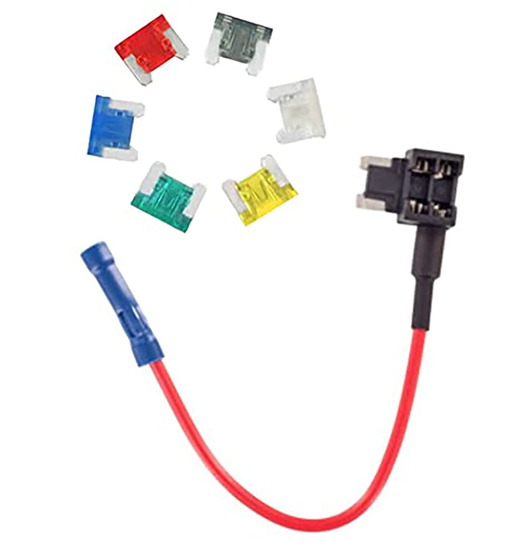 Car Motor ADD Circuit Blade Style Fuse Adapter Cable Add-A-Circuit Fuse Holder APS ATT Low Profile ATM LP FUSETAP TAP with 7 Fuses Set 5, 7.5, 10, 15, 20, 25, 30 AMPS - Mini Size ｡ｭ
