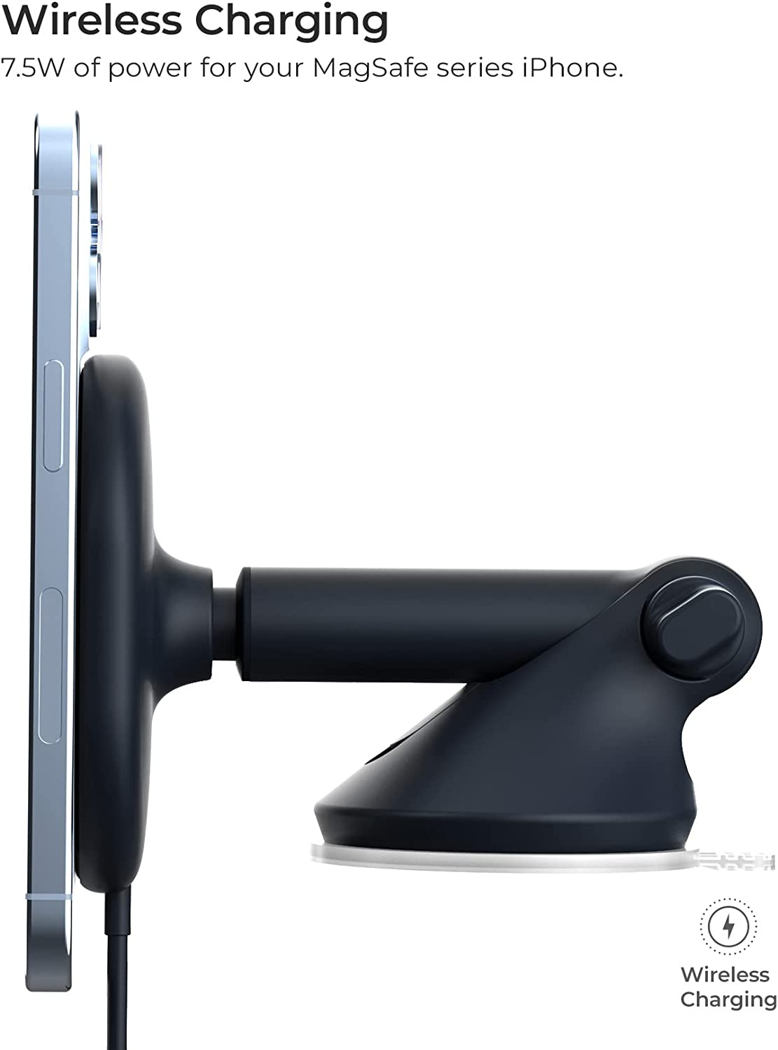 Iottie Velox Magnetic Wireless Charging Car Mount Windshield & Dashboard Car Phone Holder Mount. Magsafe Compatible for Iphone 12, Iphone 13, Iphone 12/13 Mini, Pro, Pro Max, Midnight Blue image number 5