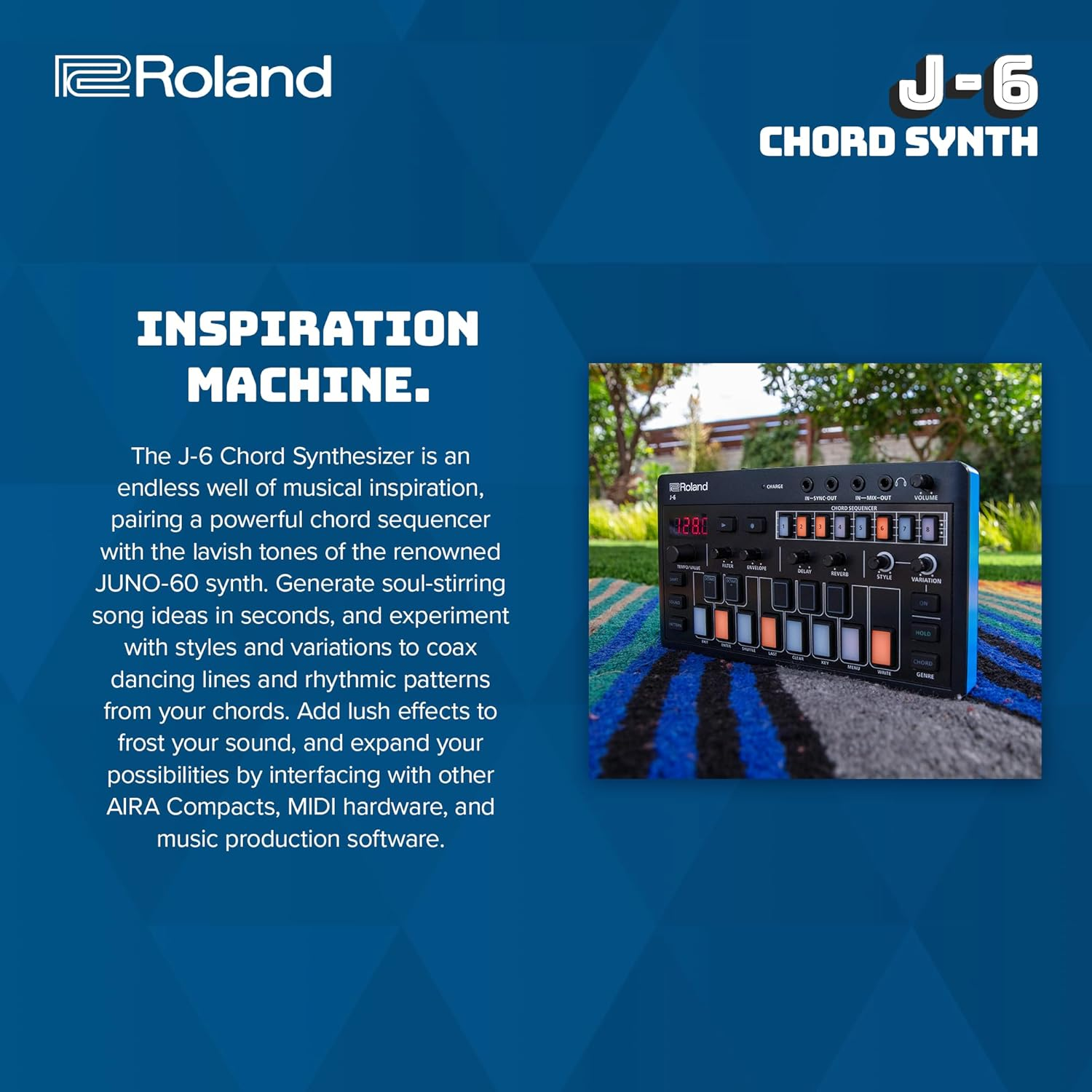 ROLAND AIRA Compact J-6 CHORD SYNTH | Portable Song Creation Machine with Professional Roland Sound and Features | JUNO-60 Synth Engine & Presets | Chord Sequencer | Effects, Black image number 1