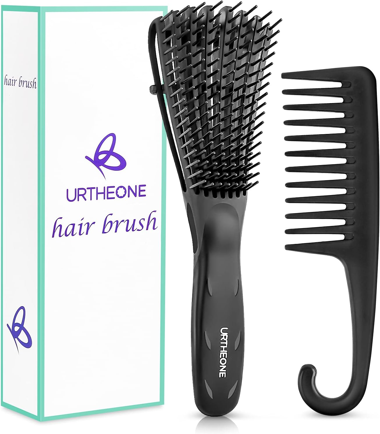 Detangling Hair Brush, Detangling Brush for Adults and Kids, Comb Set for Kinky Curly Coily and Wavy Hair, for Wet and Dry Hair, Afro American Type 3A-4C, Comfortable Grip, Easy to Clean(Black)