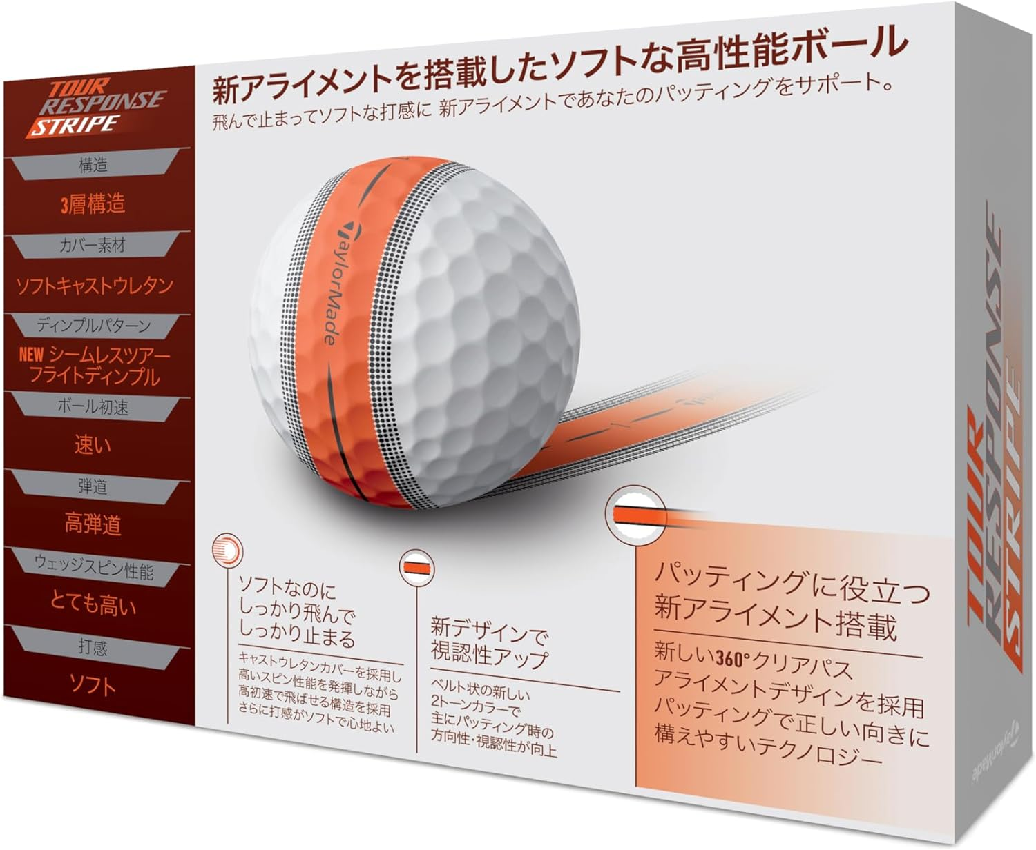 テーラーメイド(Taylor Made) Tourresponse/Tourresponse Stripe ツアーレスポンス ストライプ ボール メンズ ゴルフボール image number 3