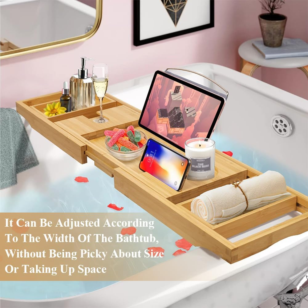 Bamboo Bathtub Tray,Premium Bathtub Tray,Expandable Bath Table,Luxury Bamboo Bath Table,For Spa or Reading Lite Style image number 6