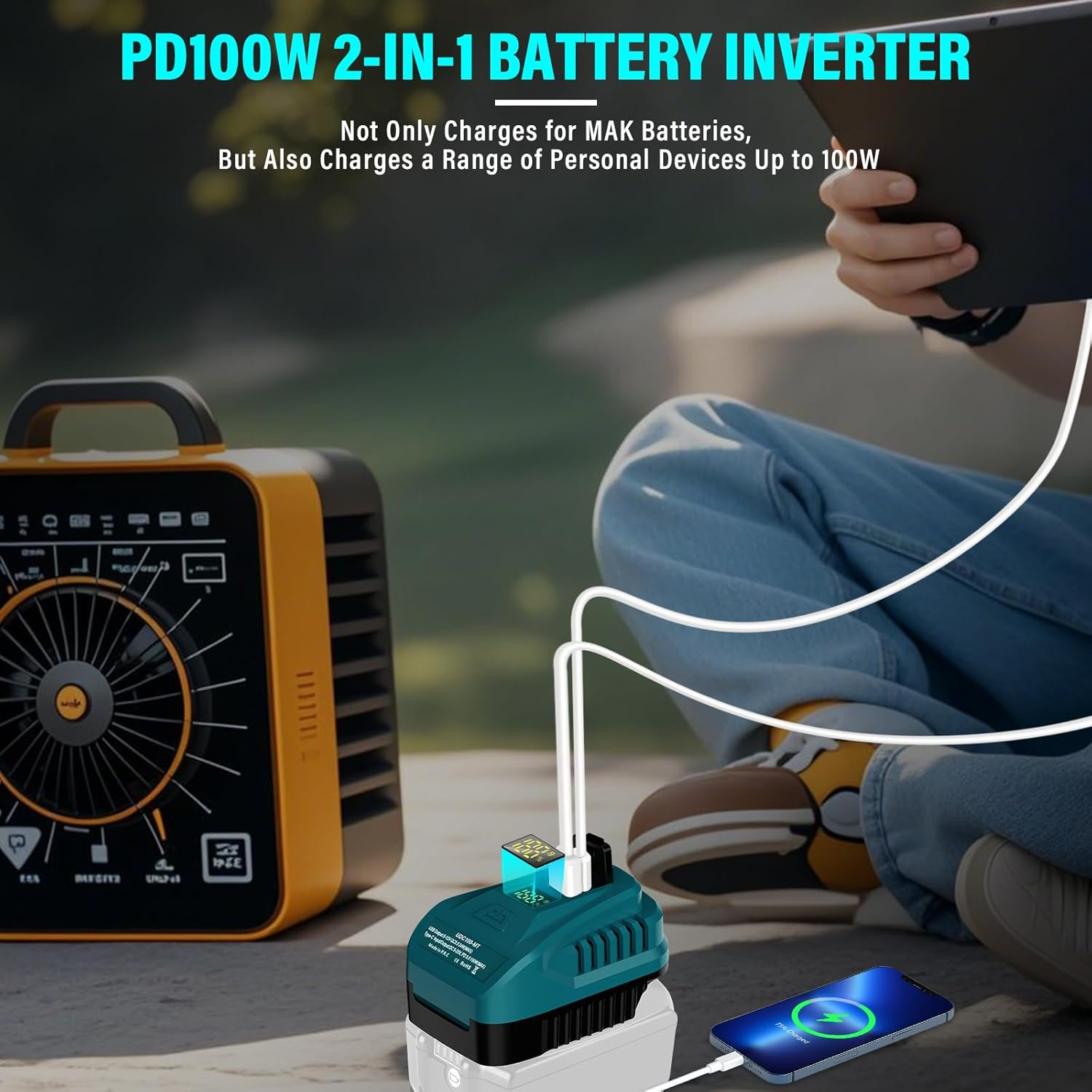 Portable USB Charger for Makita 18V Battery with USB C PD2.0 100W(Max) Output,Can Charge Battery,For BL1830 BL1850 BL1860 Battery Charger with 1 Type-C Port for Phone Charger Adapter image number 2