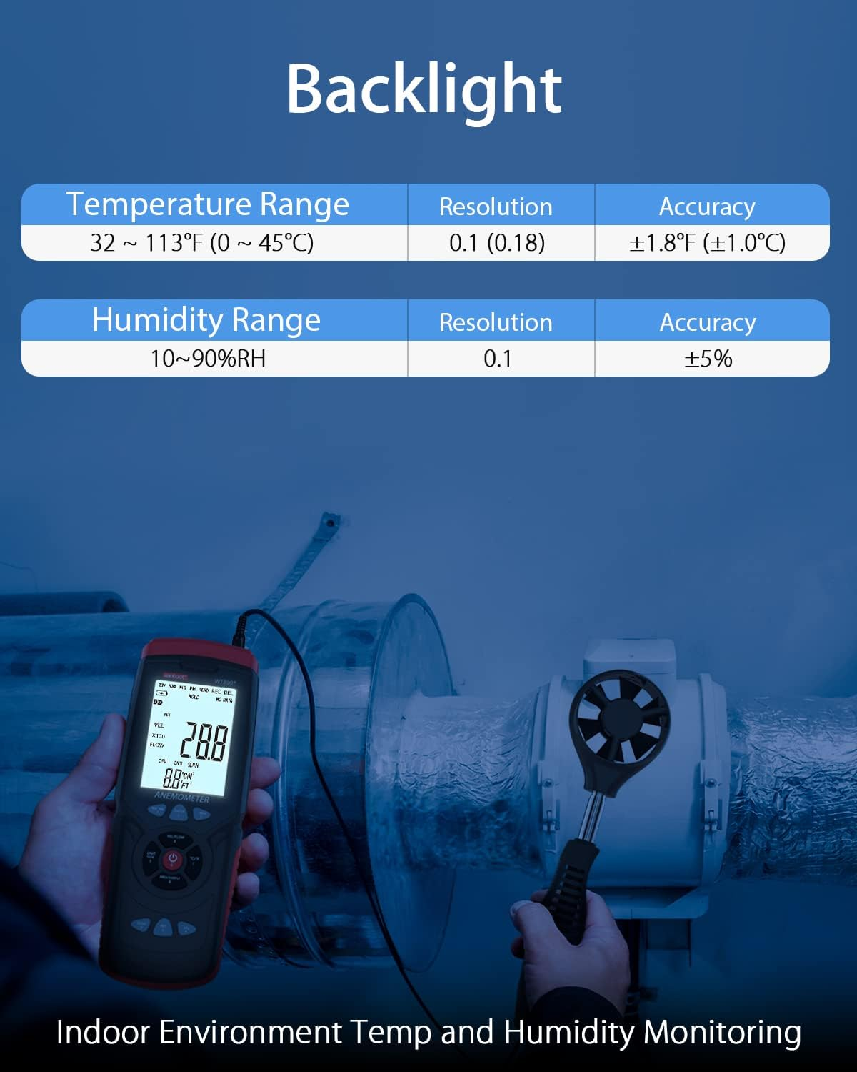 Wintact Digital Anemometer CFM/CMM, Weather Station Wind Speed Meter Gauge Measuring Air Velocity, Wind Volume, Wind Direction, Ambient Temperature, Humidity with Data Logger for HVAC Duct, Outdoor image number 2