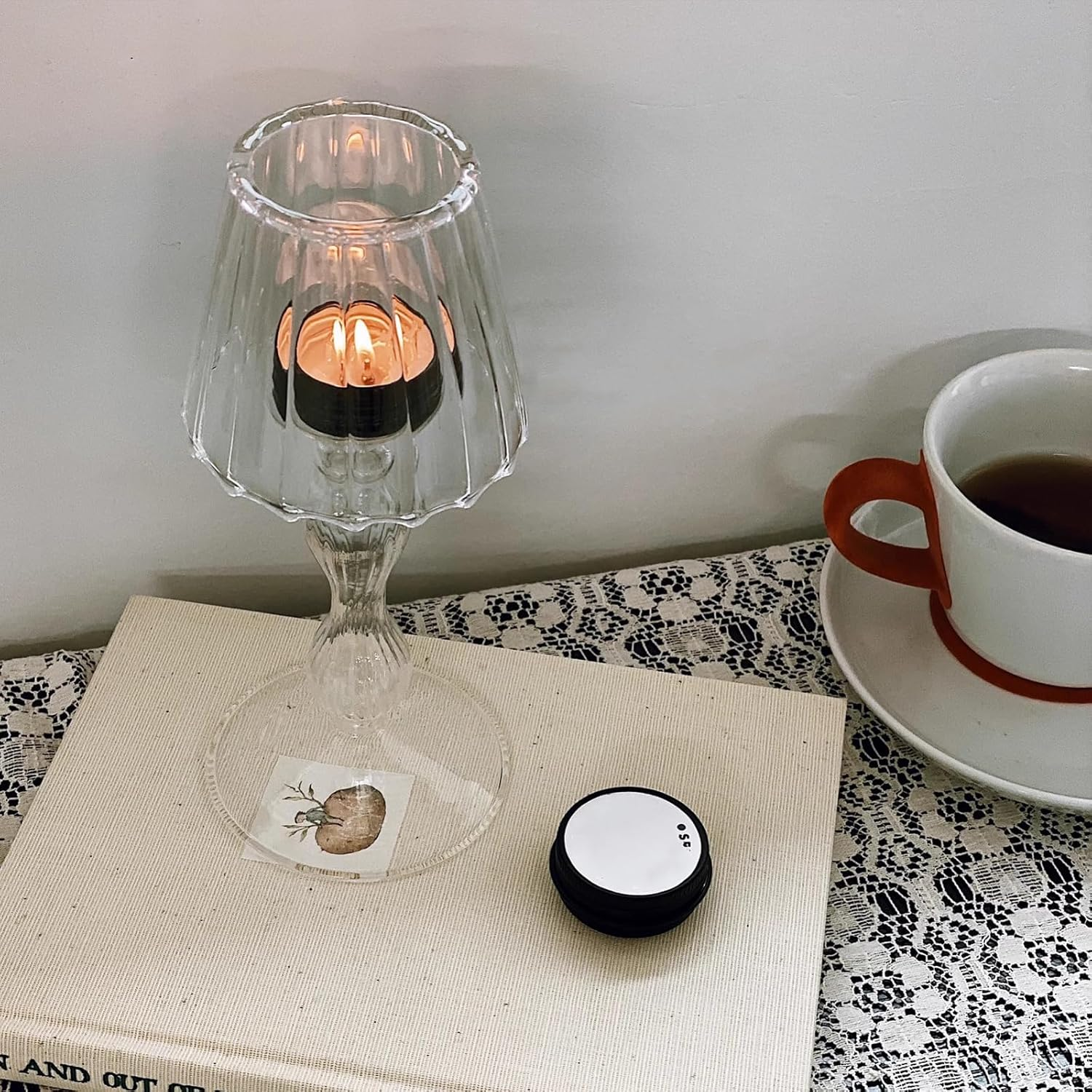 MLKLDOU Glass Candlestick Holder，Candle Holder Desk Lamp Shaped，Glass Tea Light Candlestick for Home Dining Table Office Desk Party Decoration Candle Holder (Transparent) - Transparent image number 5