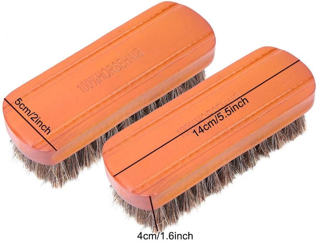 Leather Care Protecting Horsehair Shoe Brushes, Horsehair Shoe Shine Brush, Soft 2Pcs Long Shaft Slotted Boots Leather(Mahogany Medium) image number 2